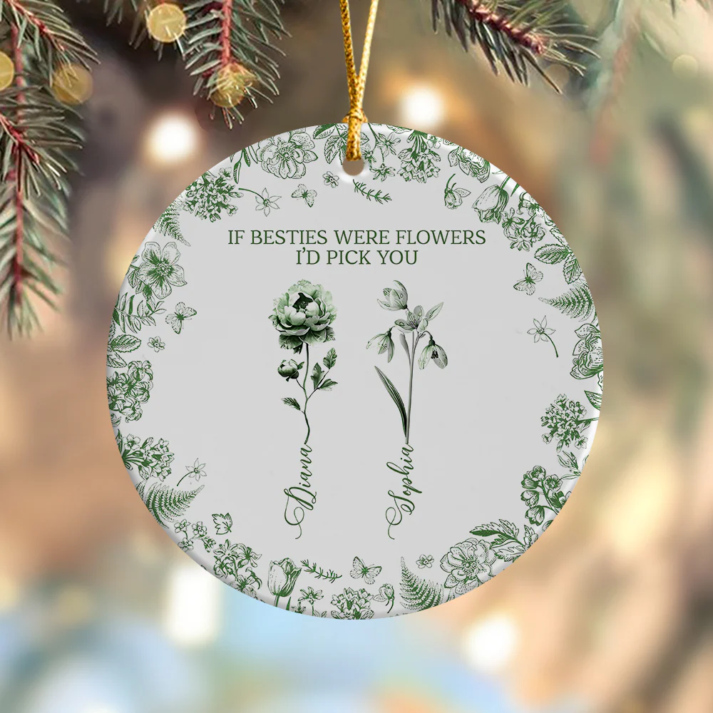 Custom Toile de Jouy Birth Flower - Personalized Ceramic Ornament Gift For Sister Besties BFF HO82 894472 - Image 2
