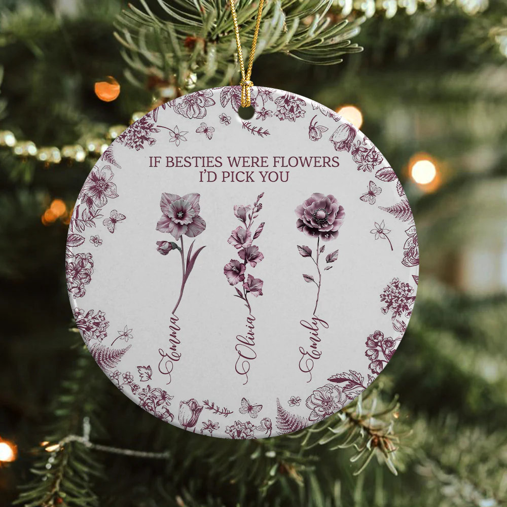 Custom Toile de Jouy Birth Flower - Personalized Ceramic Ornament Gift For Sister Besties BFF HO82 894472 - Image 4