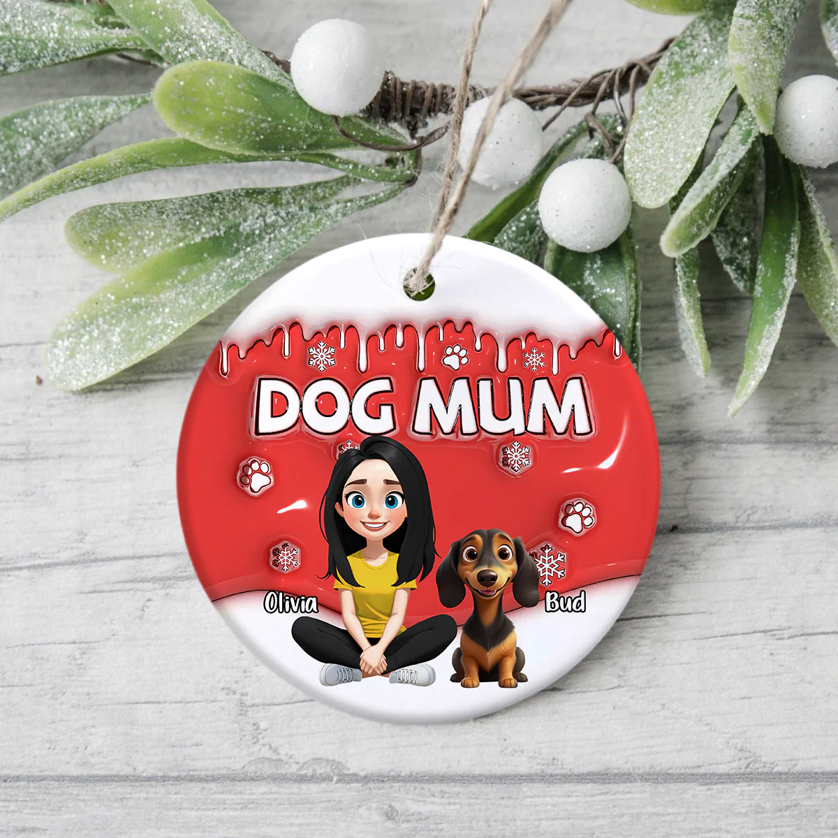 Dog Mom Cartoon In Christmas - Personalized 3D Inflated Effect Ceramic Ornament LM32 897159 - Image 3