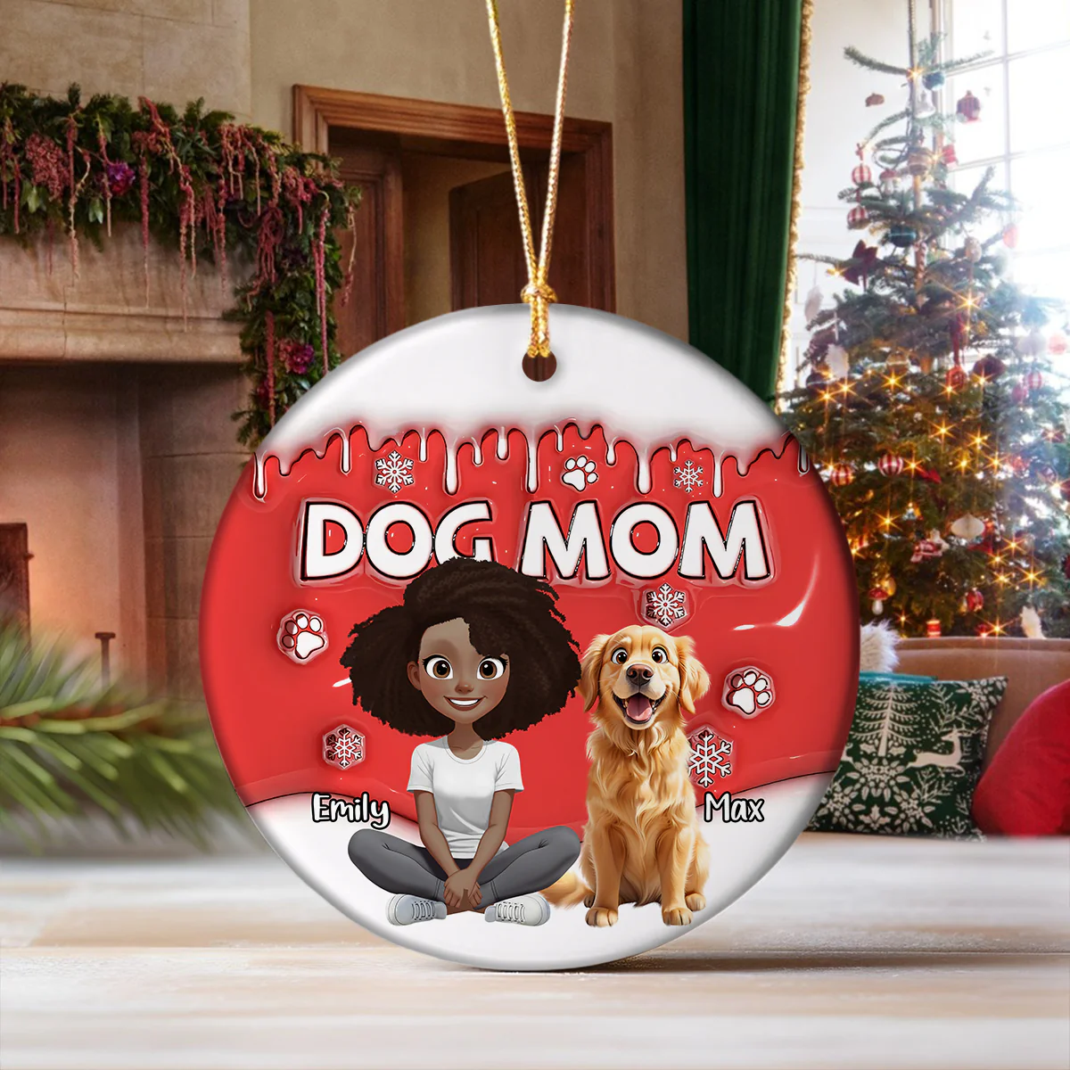 Dog Mom Cartoon In Christmas - Personalized 3D Inflated Effect Ceramic Ornament LM32 897159 - Image 5