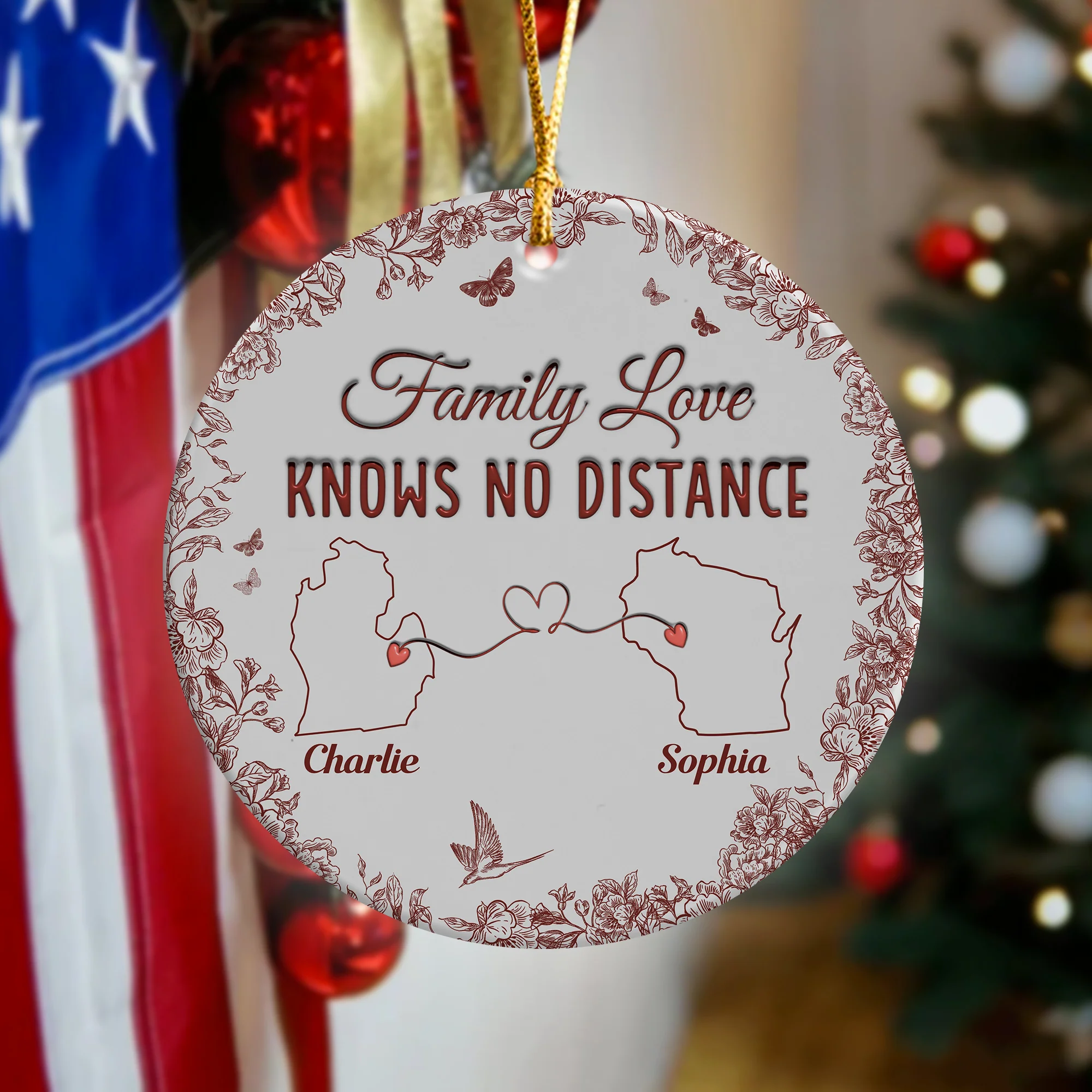 Family Love Knows No Distance Toile De Jouy Style Personalized 3D Inflated Effect Ceramic Ornament HO82 894746 - Image 2