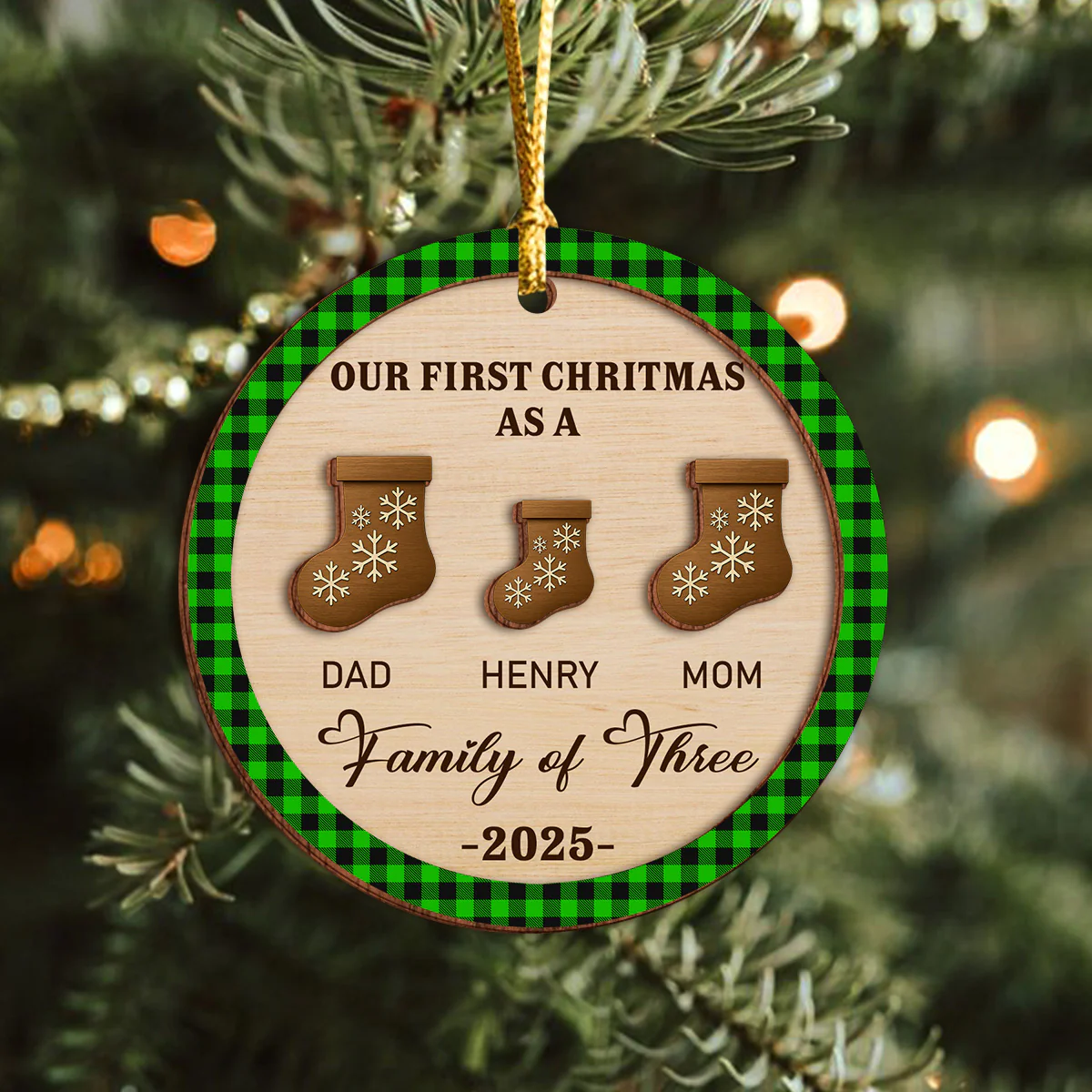 First Christmas As A Family Christmas Stockings - Personalized 2-Layered Wooden Ornament CH07 899338 - Image 7