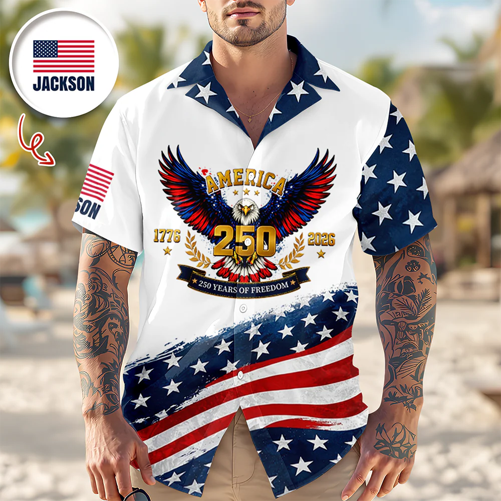 God Bless America Shirt – Personalized Name USA Flag Eagle Cross Hawaiian Shirt CH07 911292 - Image 7