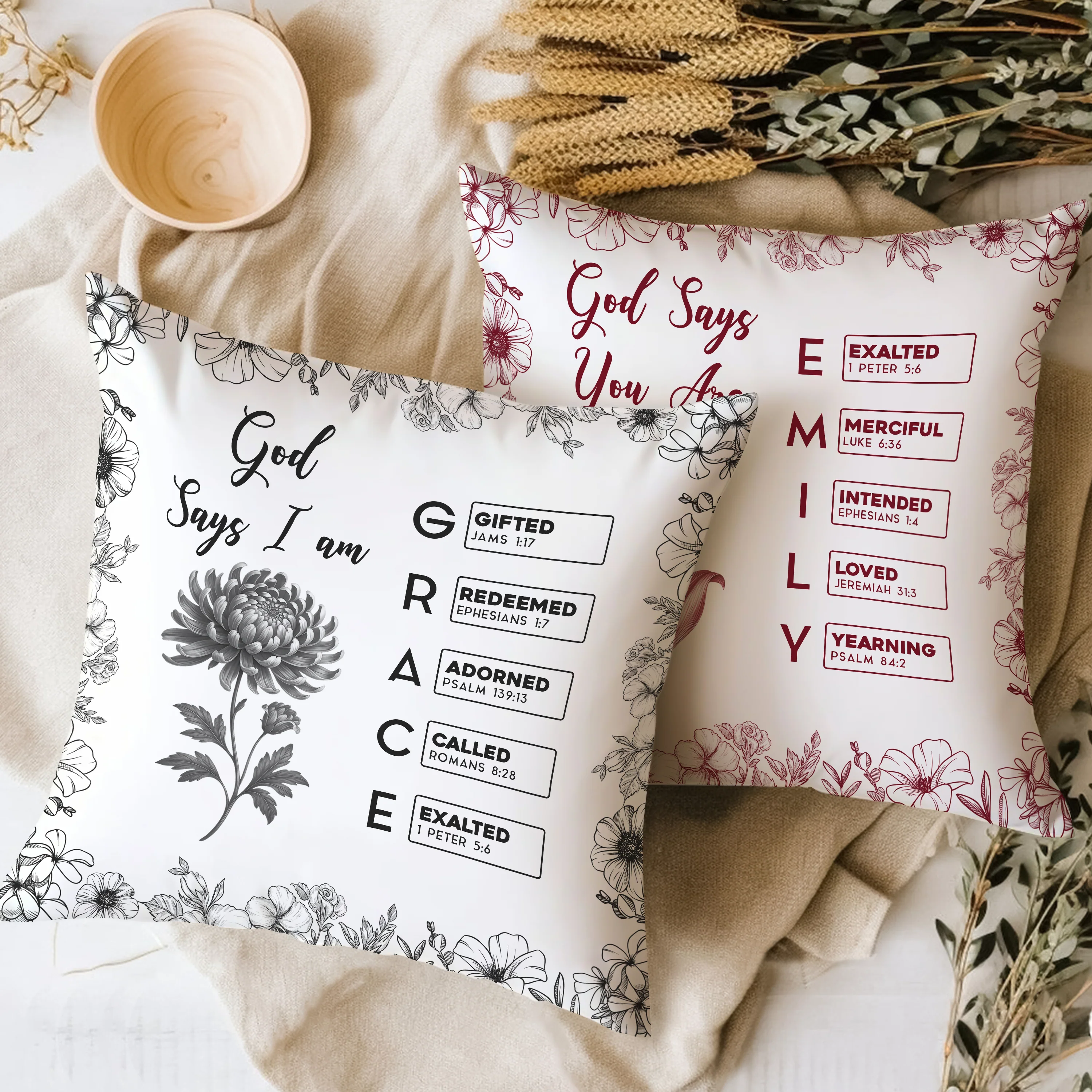 God Says I Am Name Letter In Bible Toile De Jouy Style - Personalized Pillow CH07 896828 - Image 5