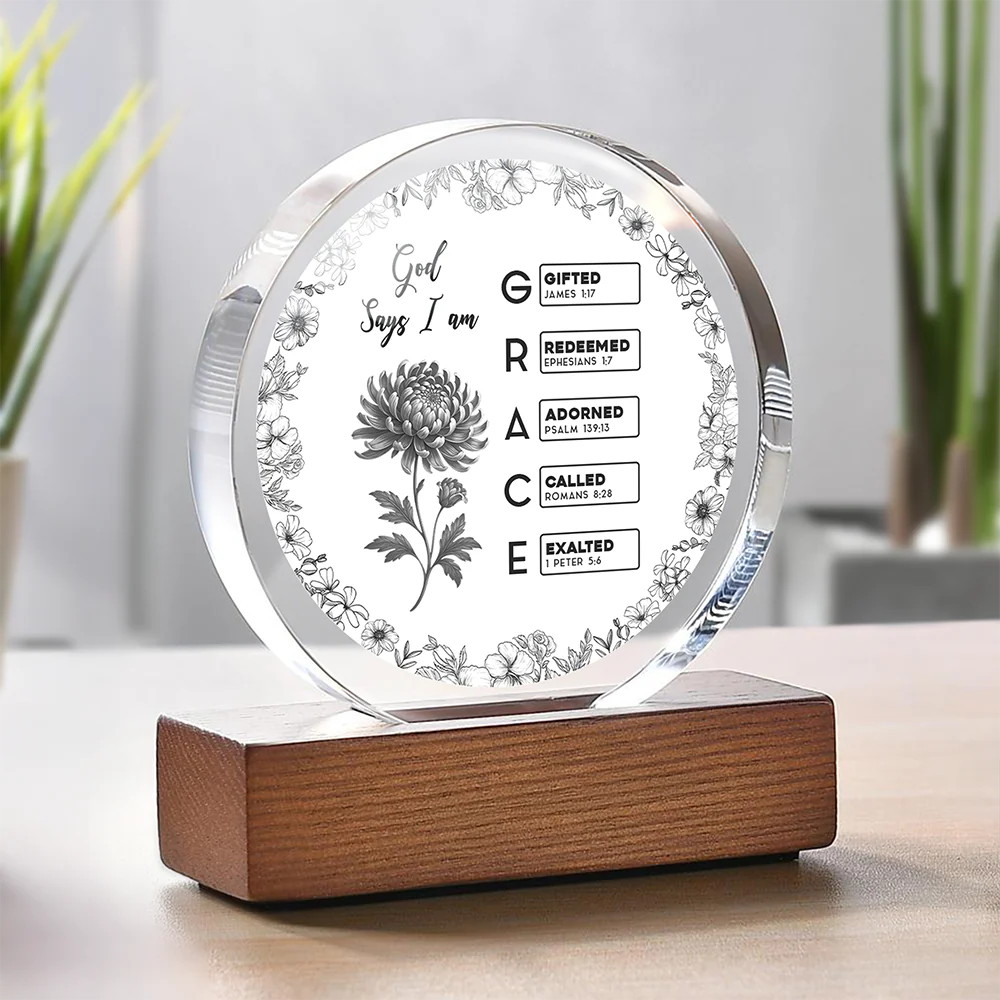 God Says I Am Name Letter In Bible Toile De Jouy Style Round Acrylic Frame Block HO82 894636 - Image 2