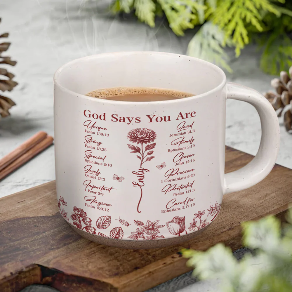 God Says You Are Christian Gift Toile De Jouy Birth Flower Pottery Mug HO82 894638 - Image 3