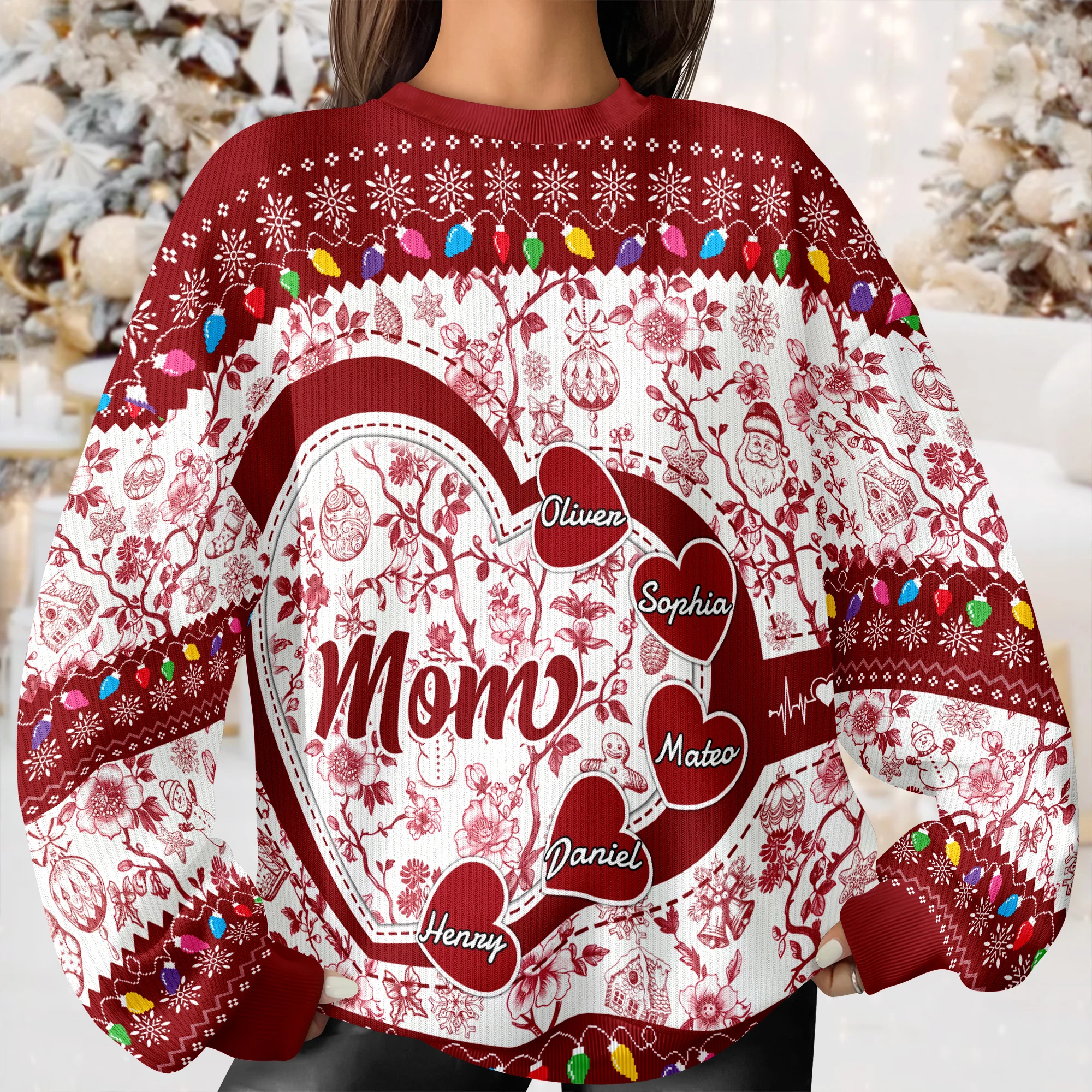 Grandma Mom Toile De Jouy - Personalized Ugly Sweater CH07 896638 - Image 6