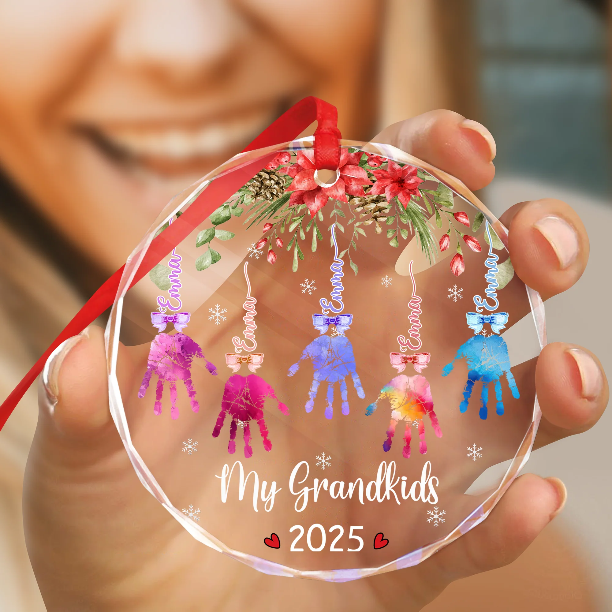 My Grandkids Handprints - Personalized Circle Glass Ornament LM32 895897 - Image 5