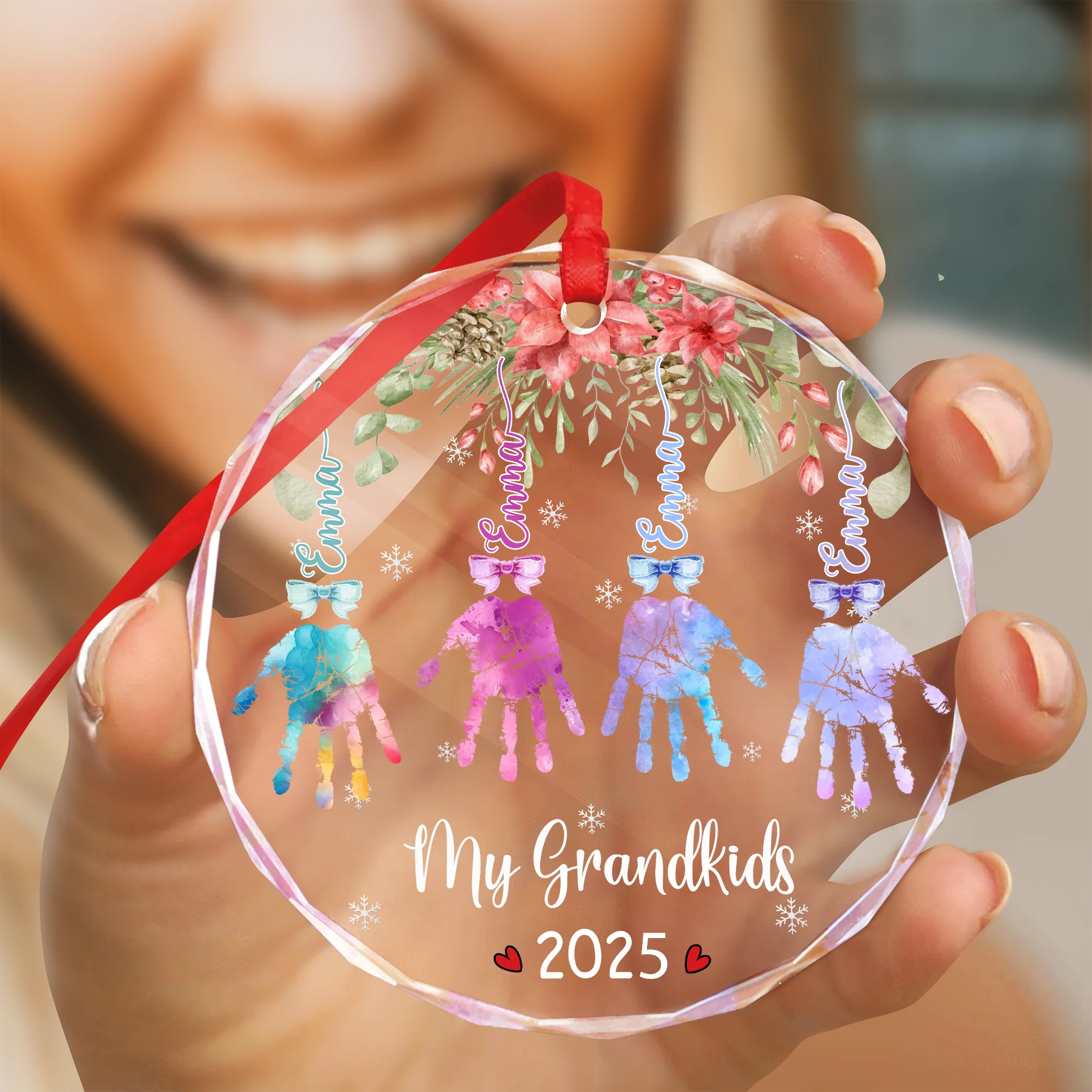My Grandkids Handprints - Personalized Circle Glass Ornament LM32 895897 - Image 7