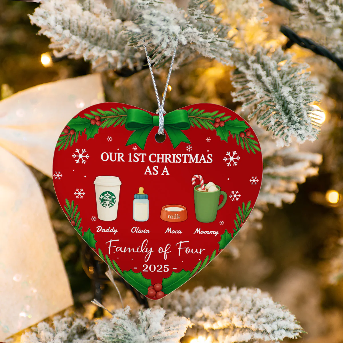 Our First Christmas As A Family Personalized Christmas Heart Shaped Ceramic Ornament HA75 897802 - Image 5