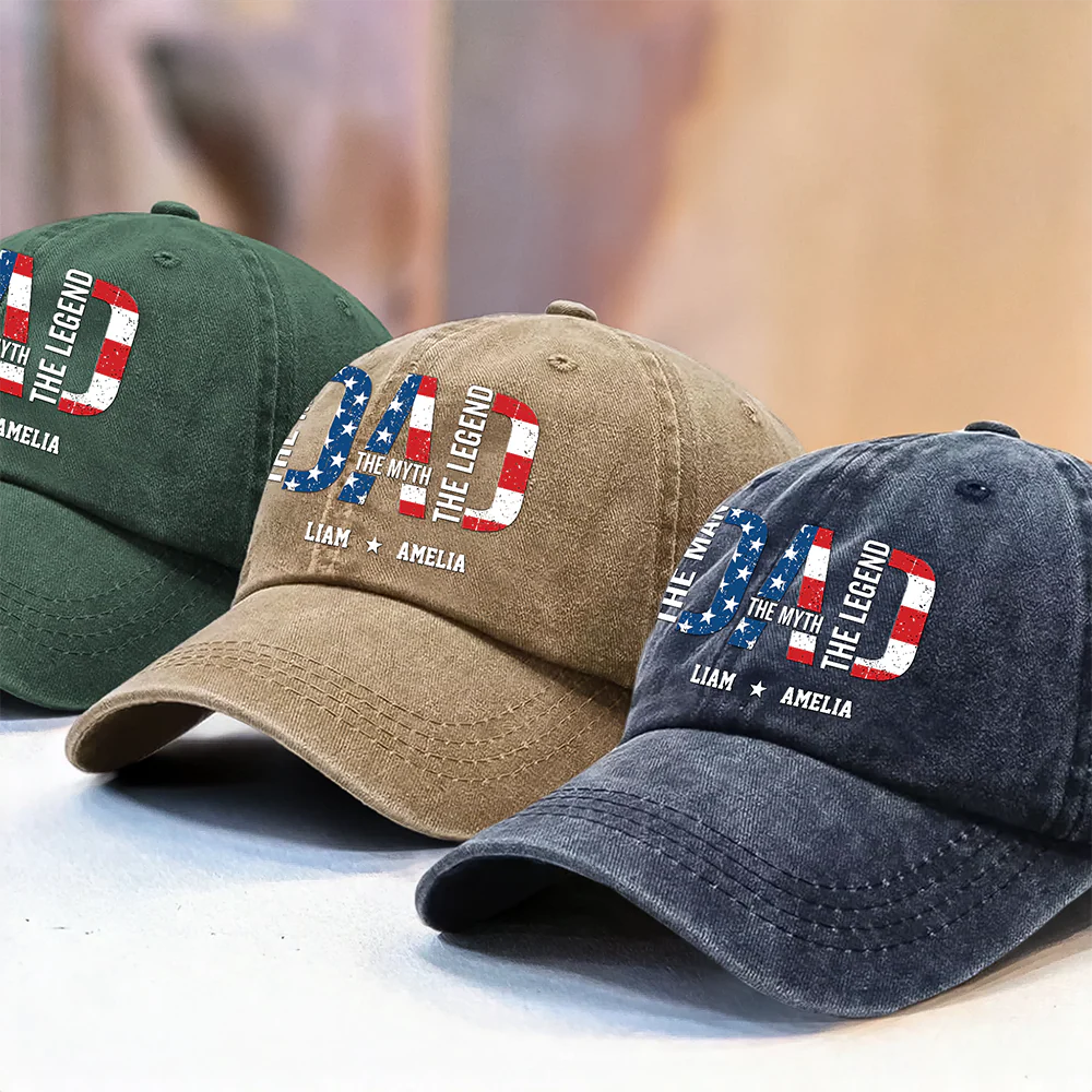 Papa The Man The Myth - Personalized Washed Denim Baseball Cap CH07 896016 - Image 5