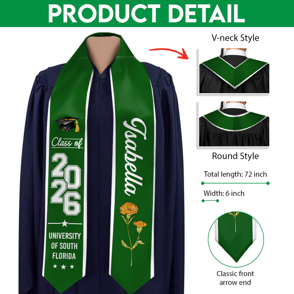 Personalised Birth Flower Graduation Class Of 2026 Stoles Gift for Graduates LM32 899327 - Image 7