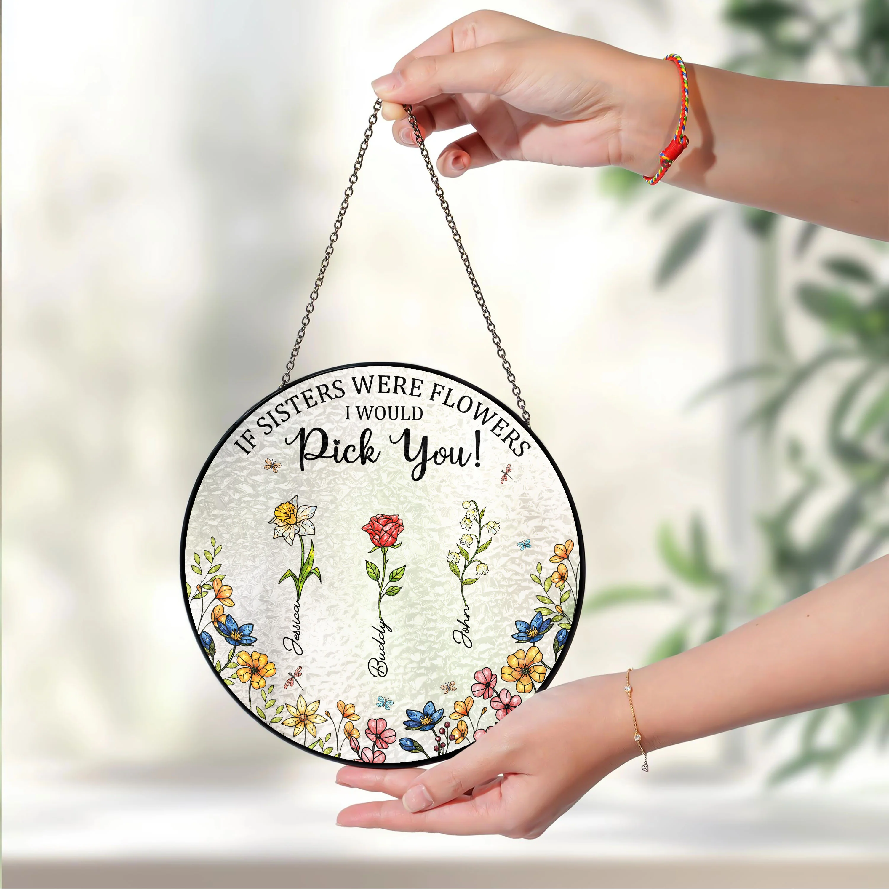 Personalised Birth Flower Sisters Besties From The Same Garden Stained Glass Suncatcher LM32 893943 - Image 4