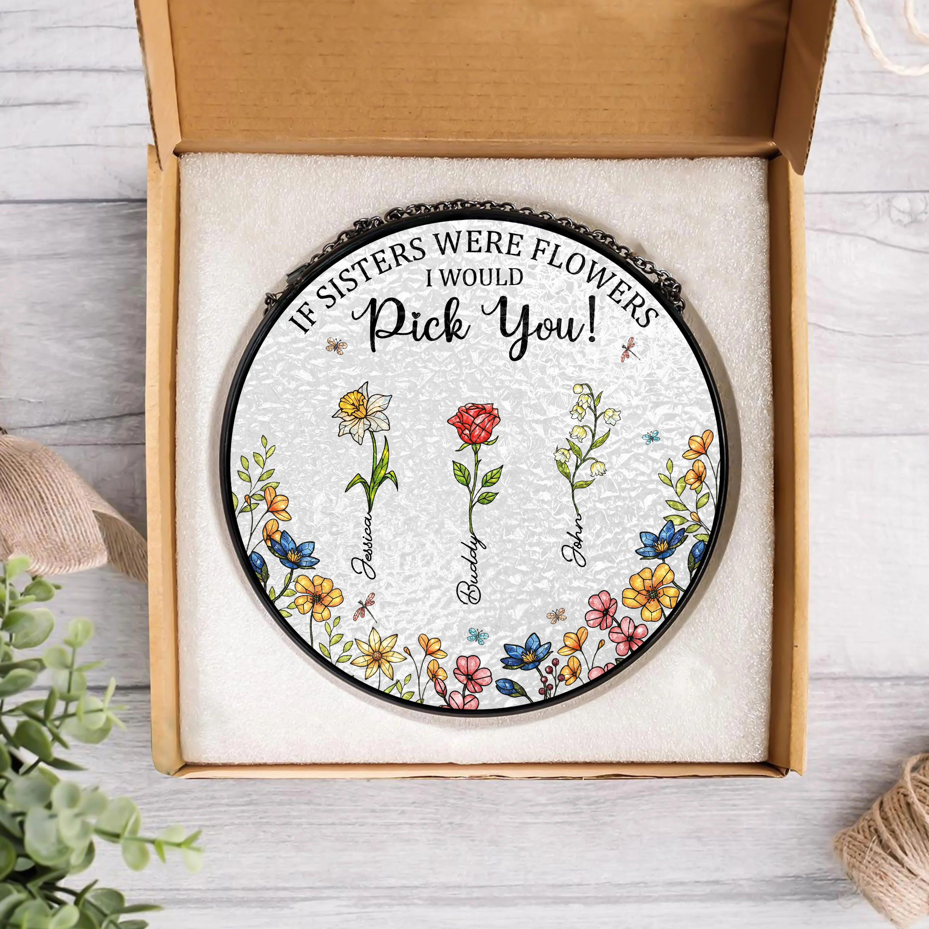 Personalised Birth Flower Sisters Besties From The Same Garden Stained Glass Suncatcher LM32 893943 - Image 6