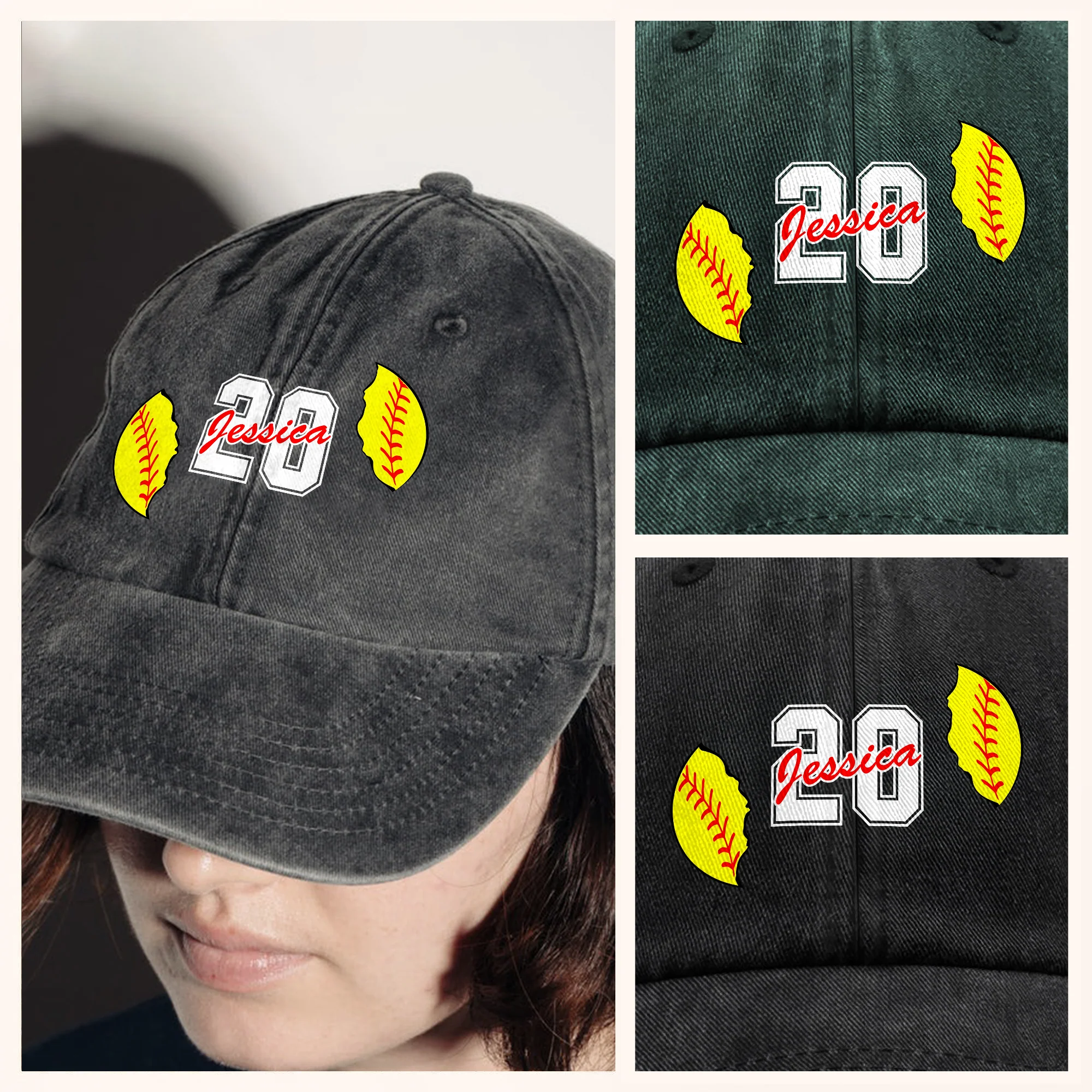 Personalised Cracked Ball Sports Classic Peak Washed Baseball Denim Cap LM32 893979 - Image 4