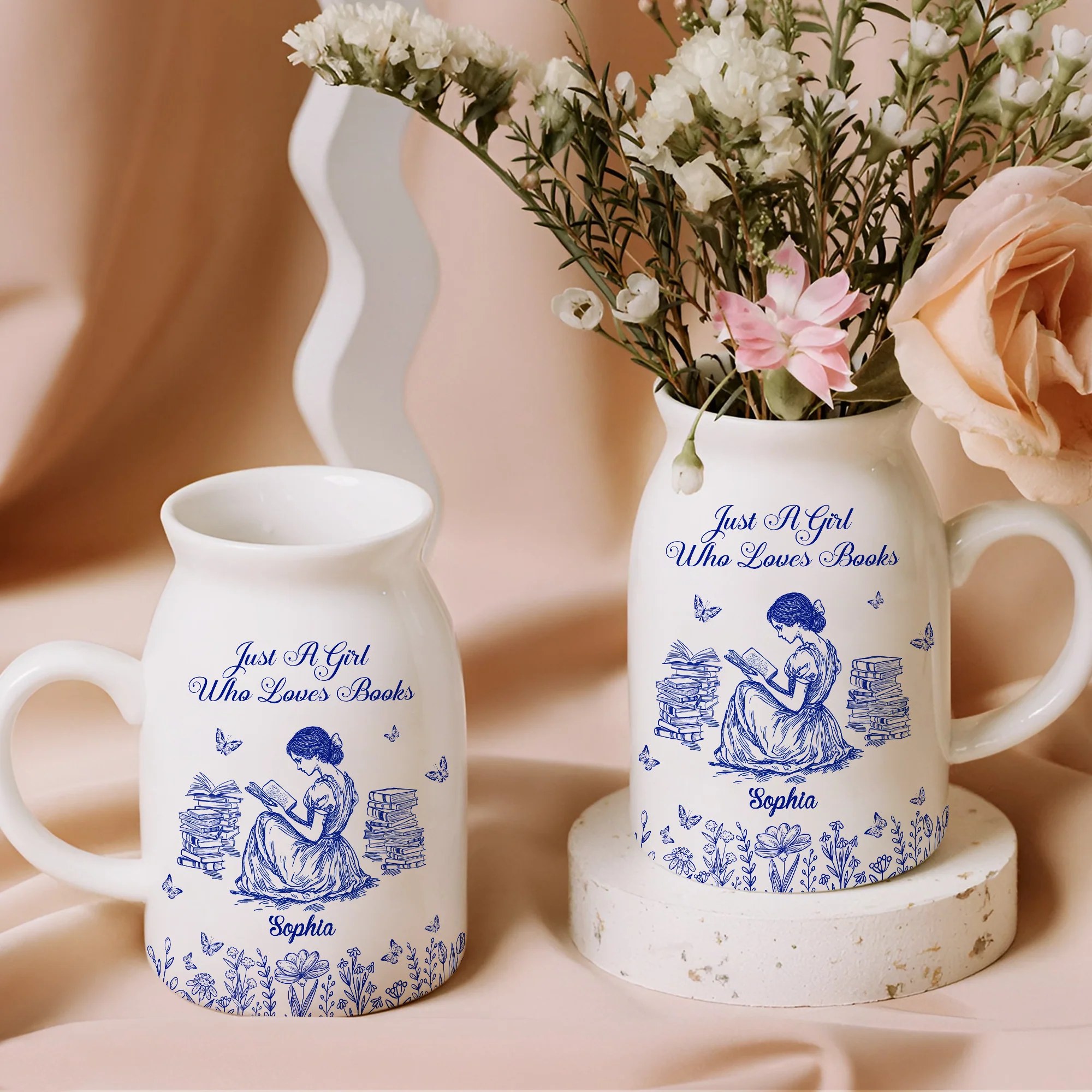 Personalized A Girl Who Loves Books Toile De Jouy Vase LM32 893967 - Image 4