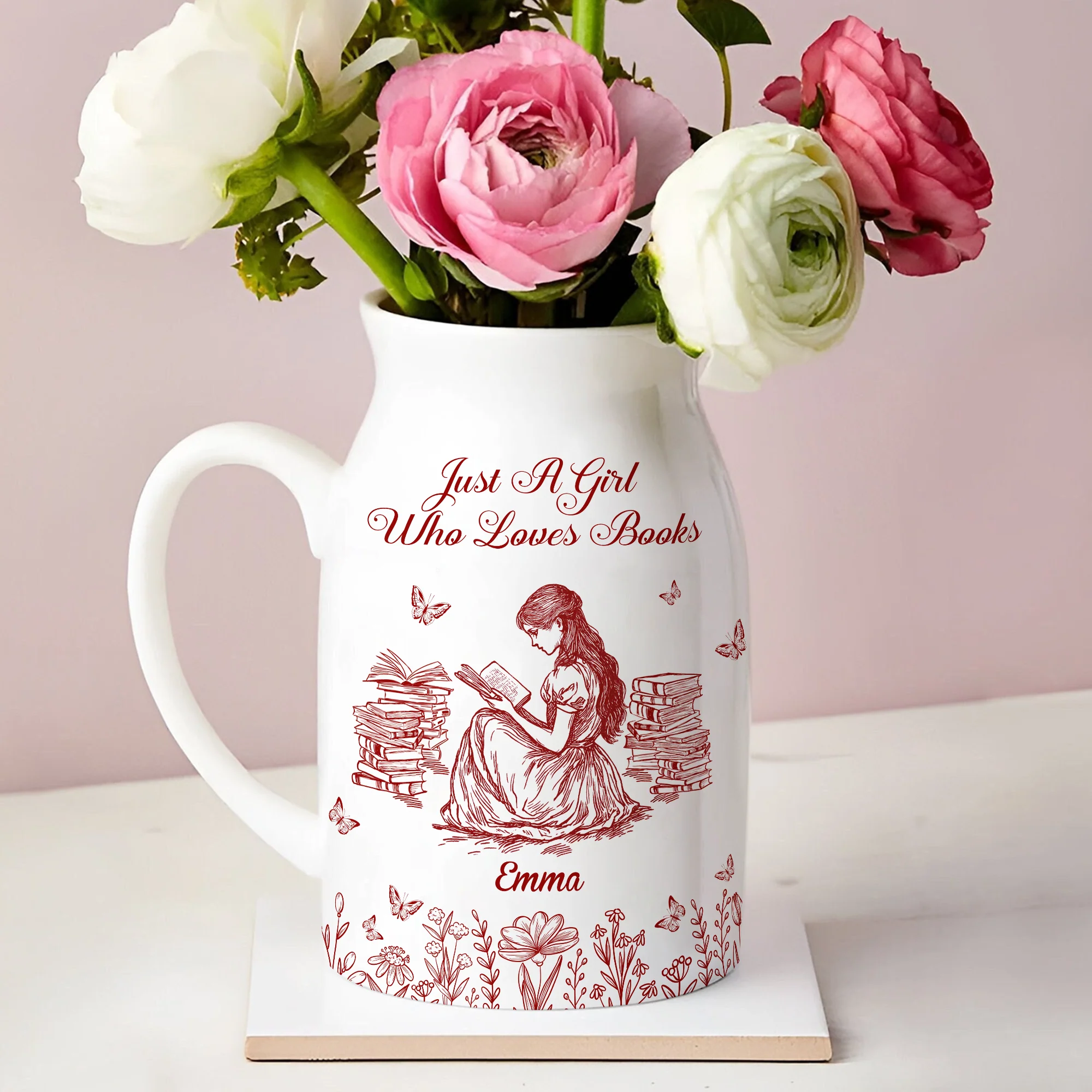 Personalized A Girl Who Loves Books Toile De Jouy Vase LM32 893967 - Image 6