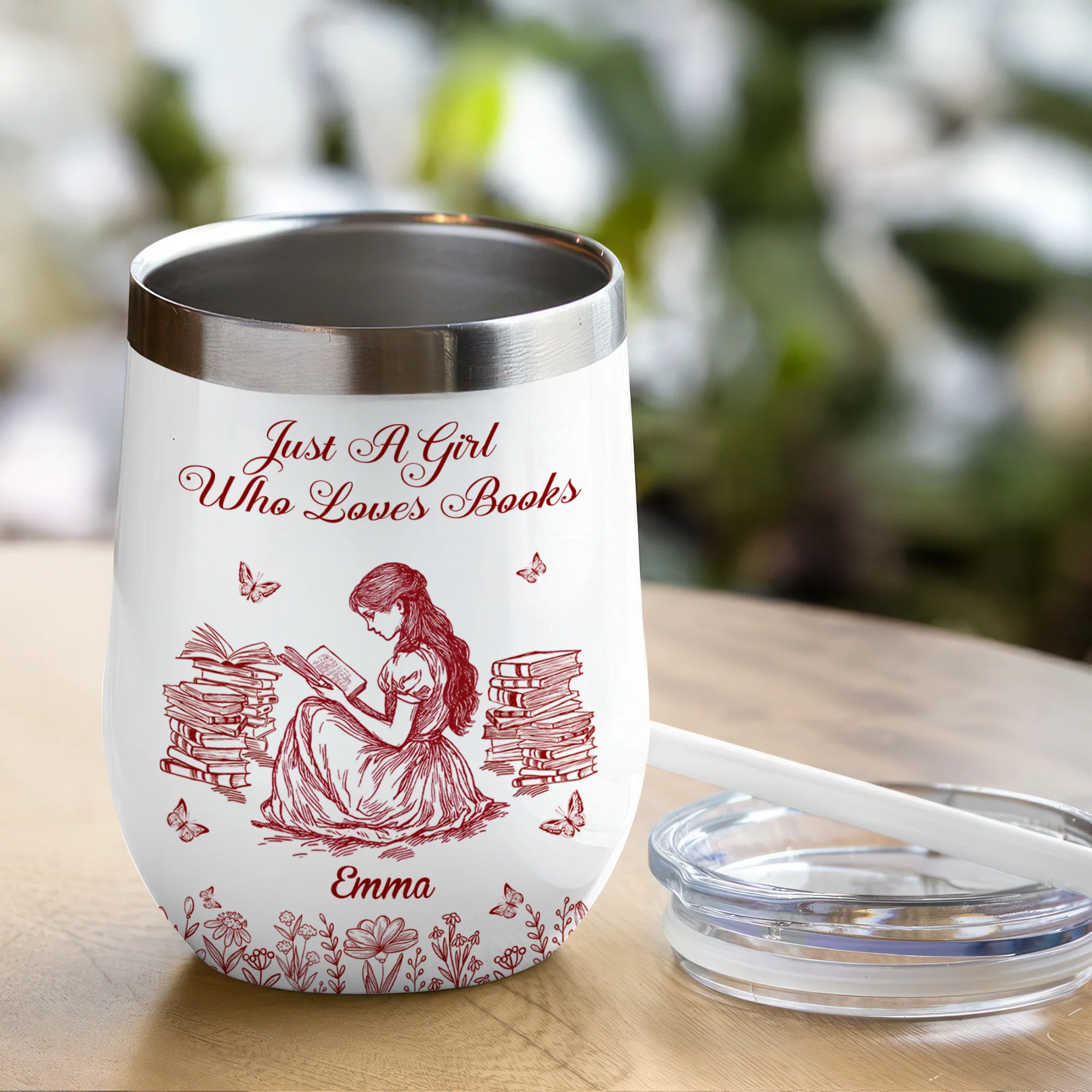 Personalized A Girl Who Loves Books Toile De Jouy Wine Tumbler LM32 893991 - Image 6