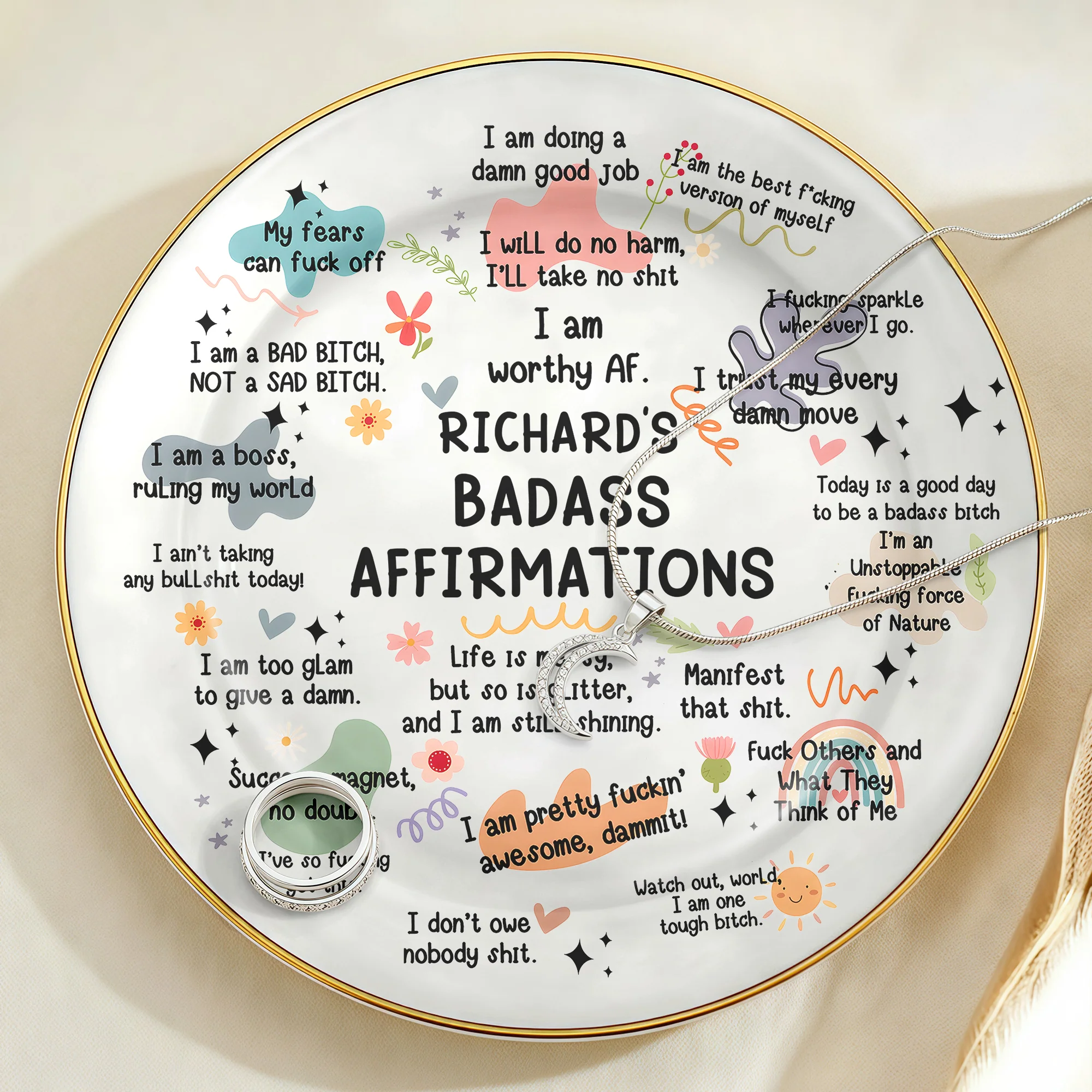 Personalized Bad B*tch Affirmation Funny Ring Dish Gift for Friends, Besties & Coworkers LM32 899811 - Image 3