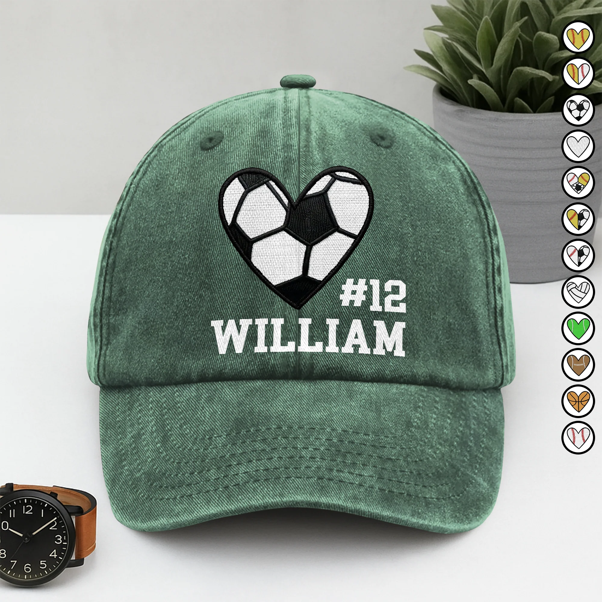 Personalized Baseball Softball Basketball Heart Sports Washed Denim Baseball Cap HA75 897684 - Image 5