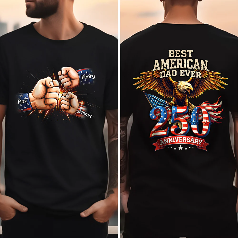 Personalized Best American Dad Ever Back & Front Dark Shirt CH07 911134 - Image 5