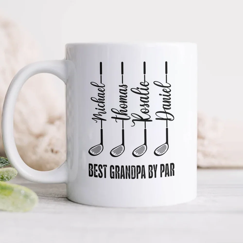 Personalized Best Dad by Par Mug – Custom Golf Gift for Dad with Kids Names, Father’s Day Gift HA75 921266 - Image 2