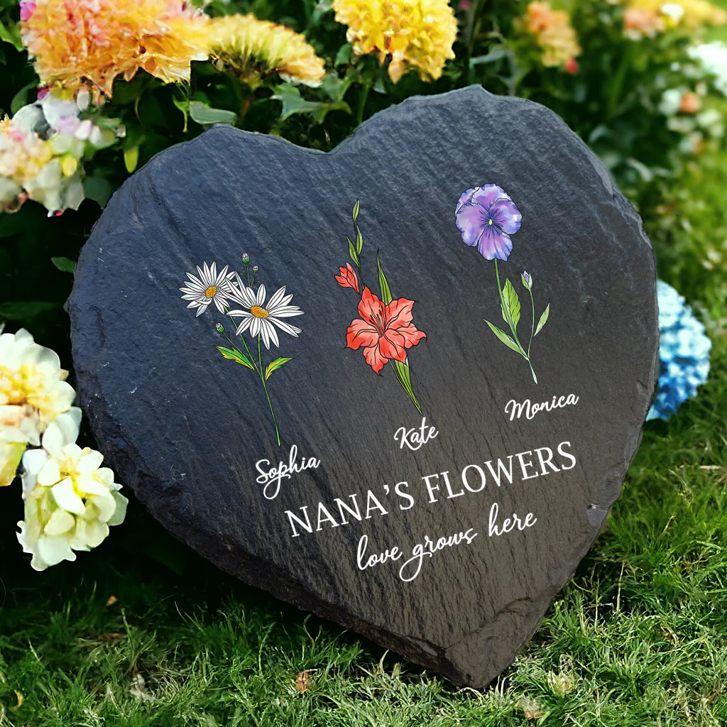 Personalized Birth Mother's Garden Love Grows Here Heart Shaped Stone LM32 899261 - Image 3