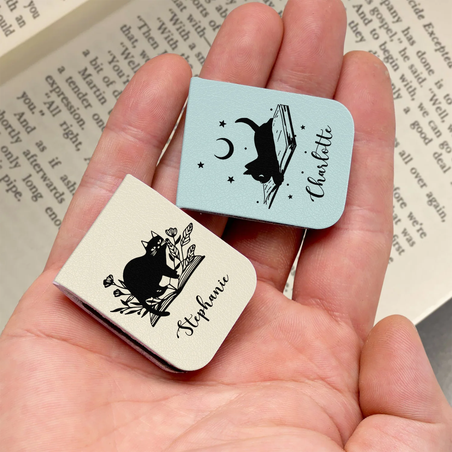 Personalized Bookish Floral Magic Cat Magnetic Leather Bookmark CH07 899536 - Image 5