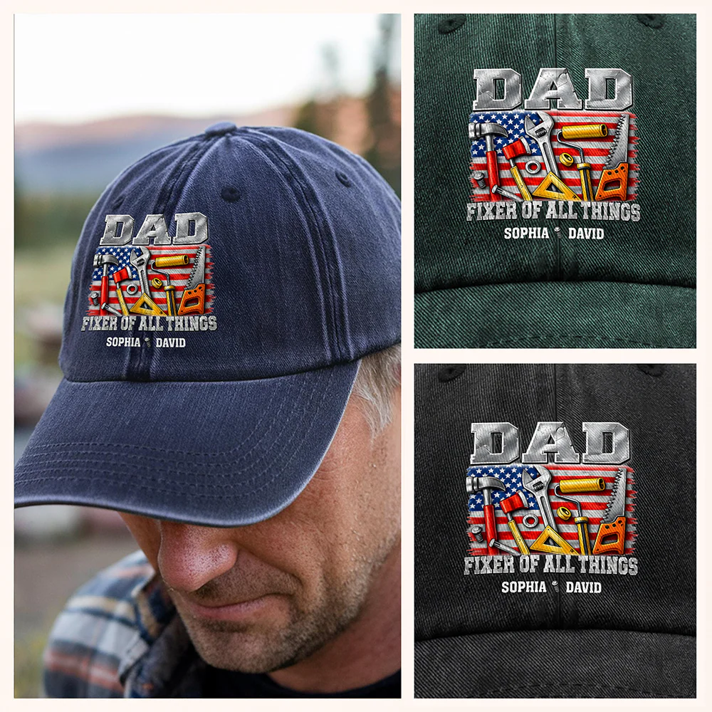 Personalized Dad Fixer Of All Things Washed Denim Baseball Cap TH10 170175 - Image 3