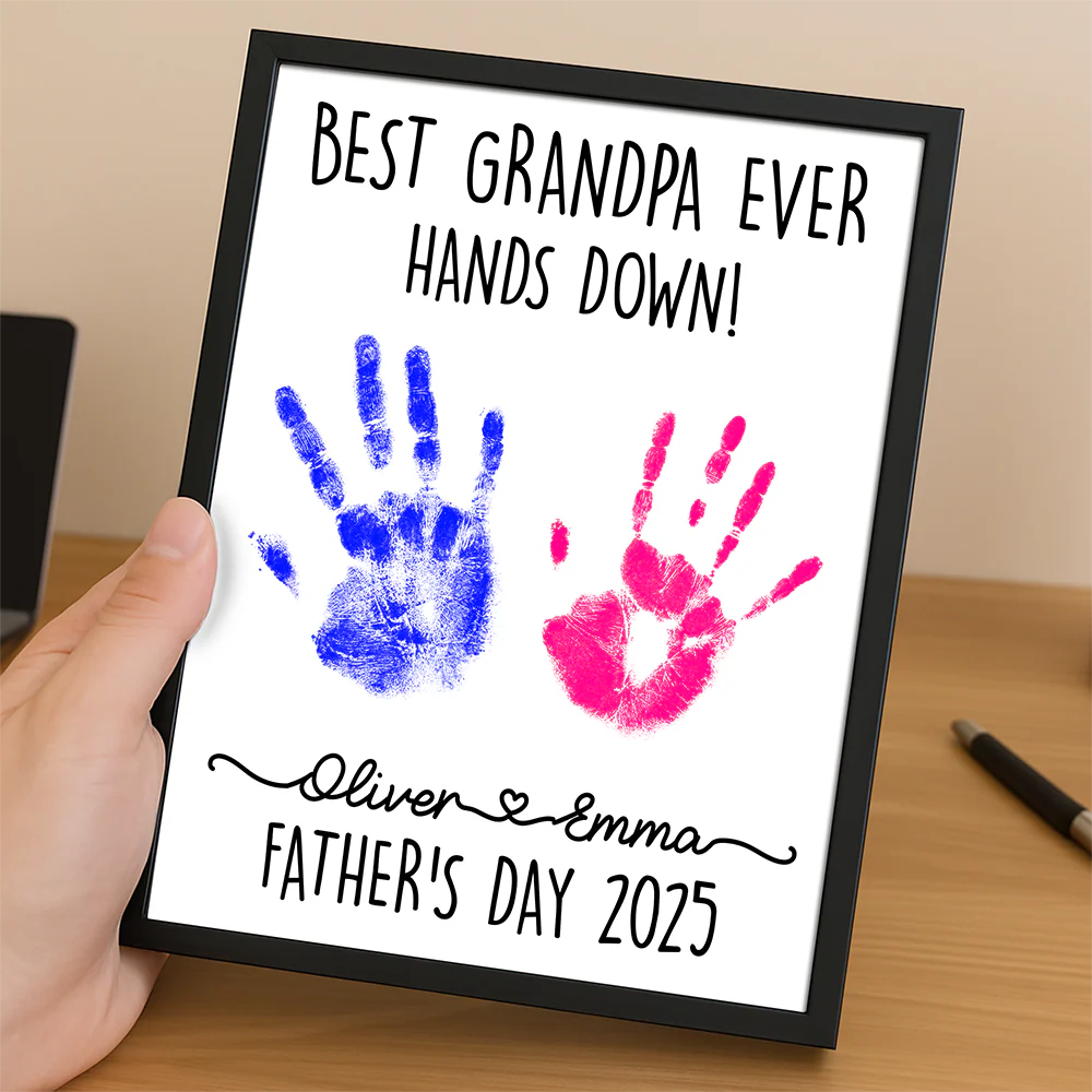 Personalized DIY Handprint Sign - Best Dad Ever Sign Wooden Plaque With Stand TH10 892983 - Image 3
