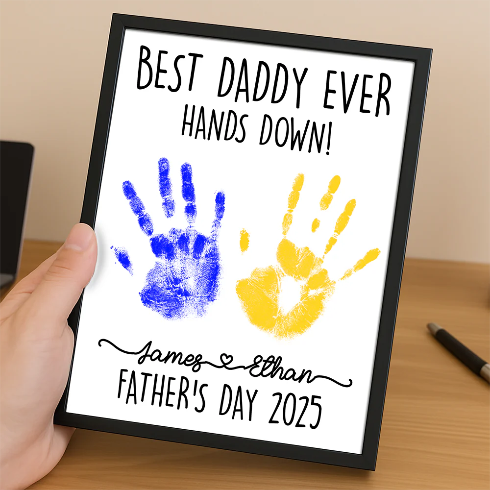 Personalized DIY Handprint Sign - Best Dad Ever Sign Wooden Plaque With Stand TH10 892983 - Image 4