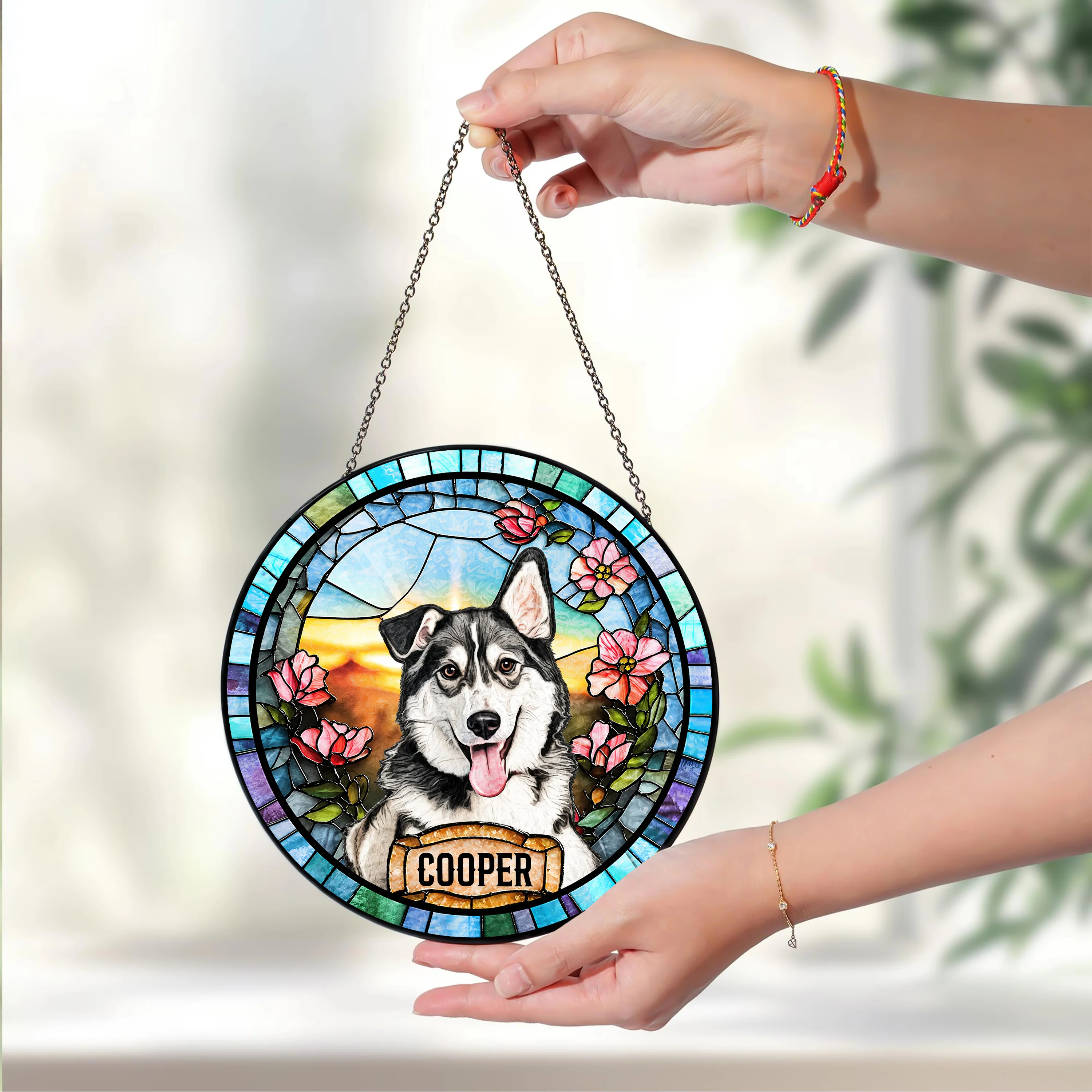 Personalized Dog Portrait Stained Glass Suncatcher, Custom Pet Memorial Stained Glass Photo Suncatcher HO82 903010 - Image 5