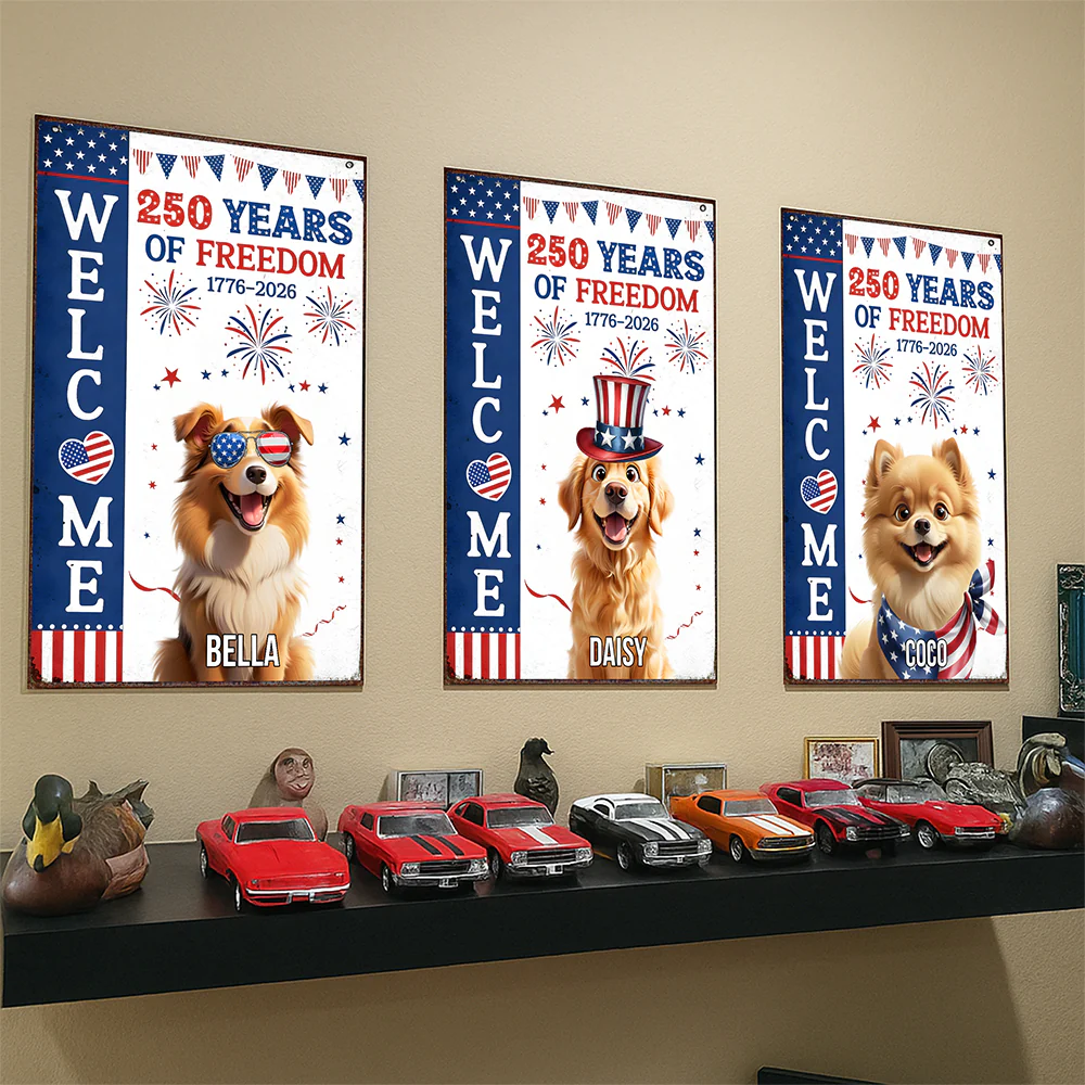 Personalized Dog Welcome Metal Sign – 250 Years of Freedom 1776–2026 TH10 898549 - Image 2