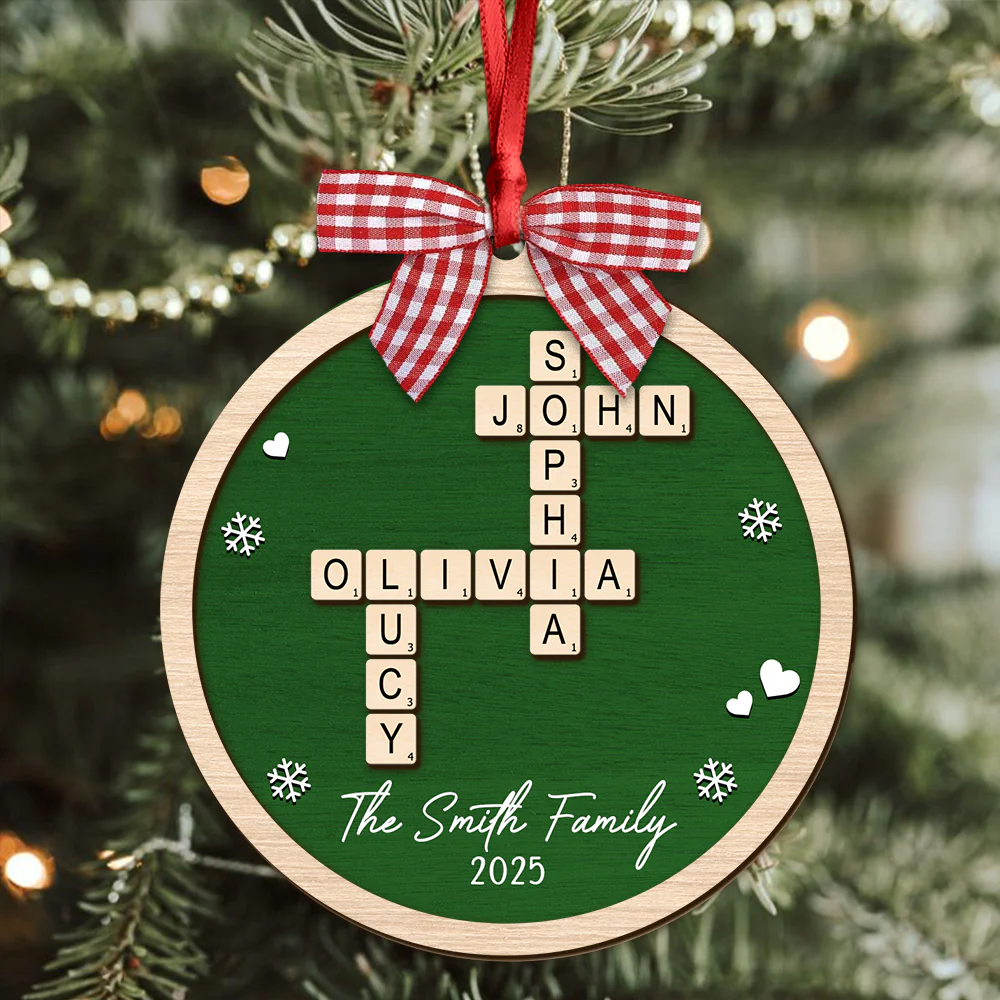 Personalized Family Crossword Puzzle Name Christmas 2 Layer Wood Ornament HA75 897546 - Image 2