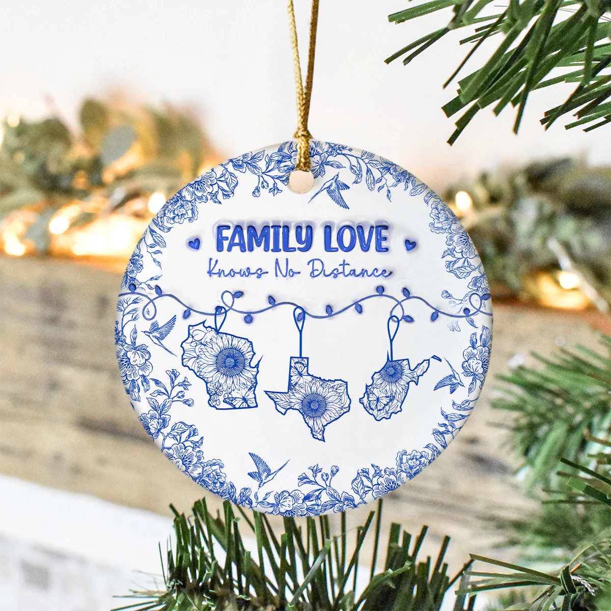 Personalized Family Love Knows No Distance Toile De Jouy Style Ceramic Ornament HO82 894834 - Image 9