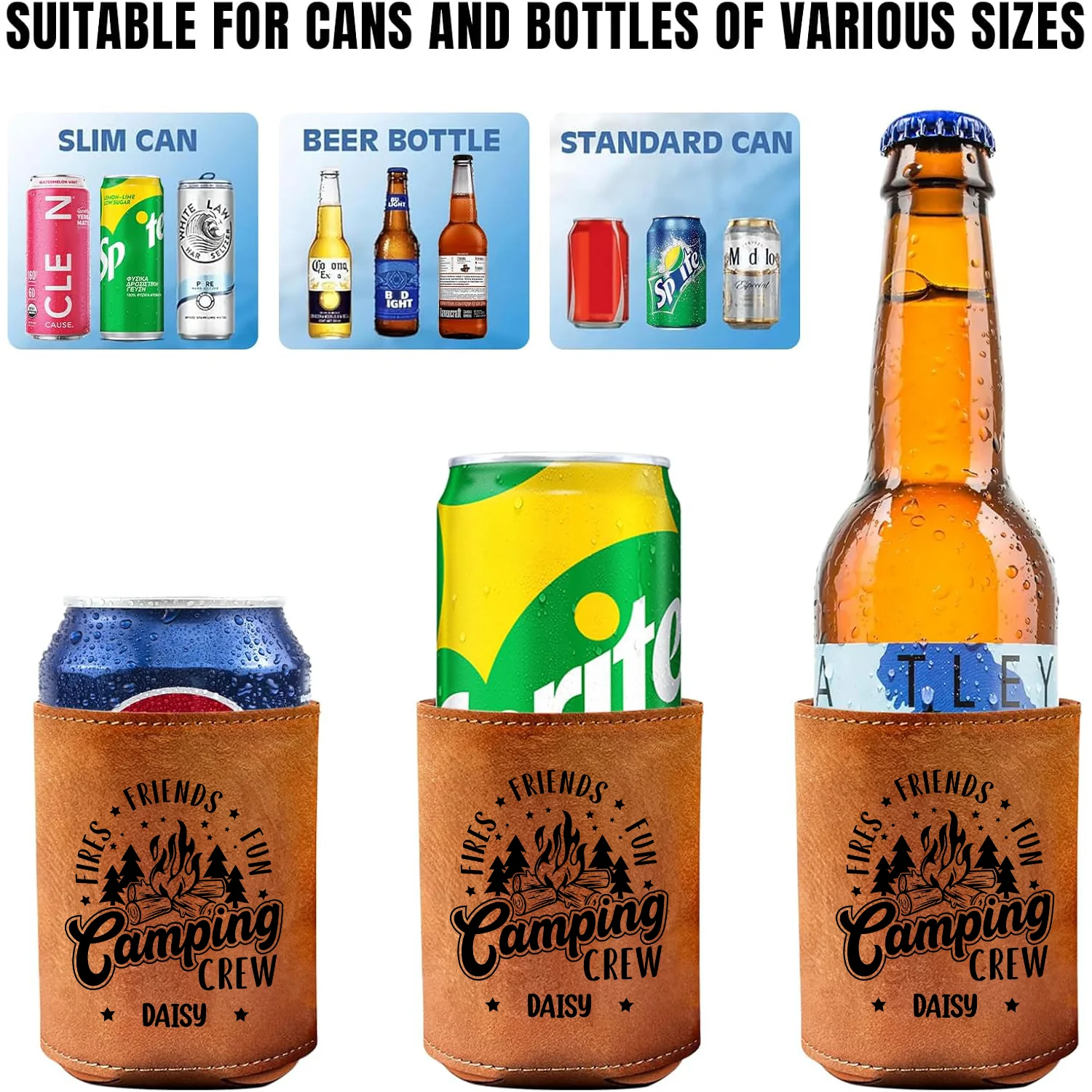 Personalized Fires - Friends - Fun - Camping Crews Leather Can Cooler Holder HA75 897038 - Image 5