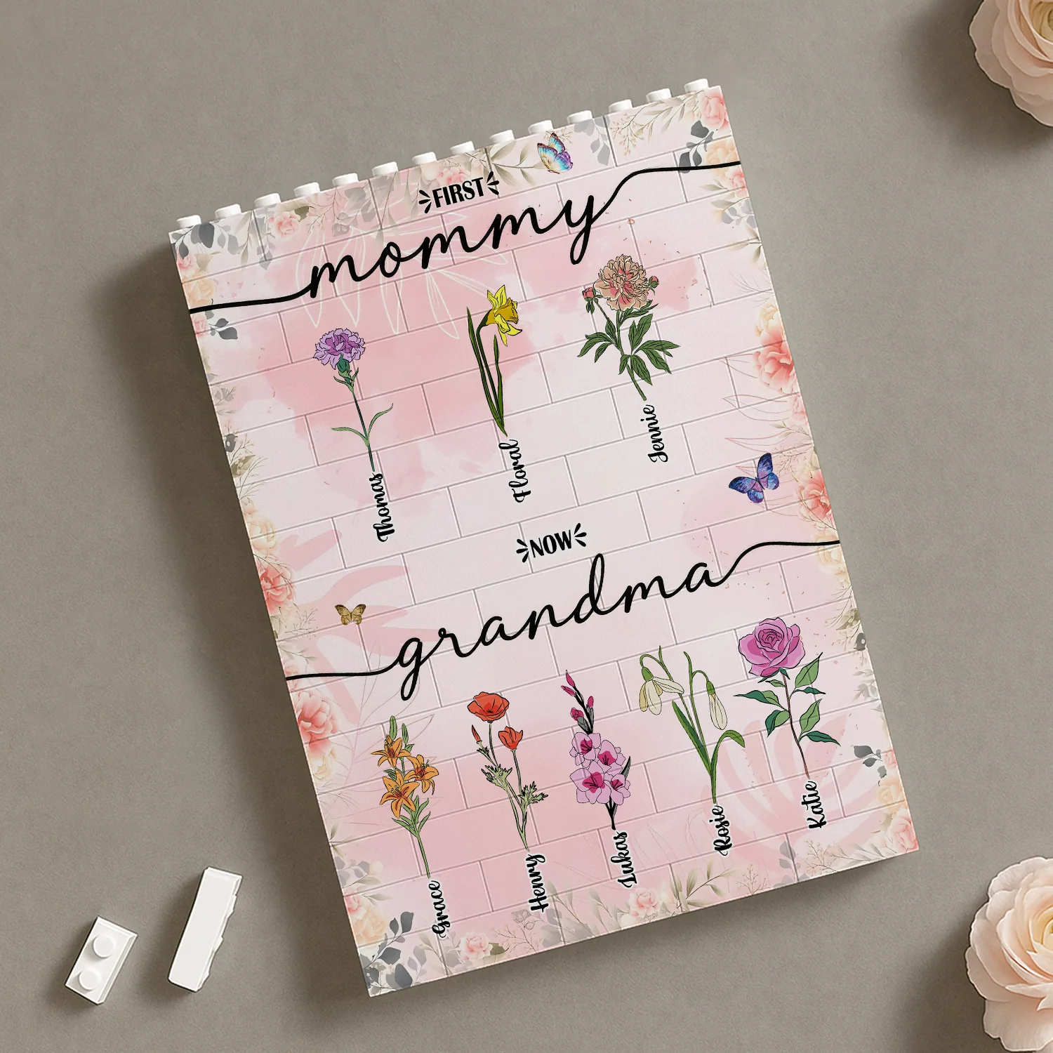 Personalized First Mom Now Grandma Birth Flower Bouquet Building Brick Blocks Mother's Day Gift HA75 920636