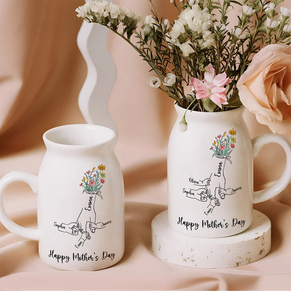 Personalized Floral Hands Mom With Kids Vase Gift For Mother's Day CH07 910882 - Image 5