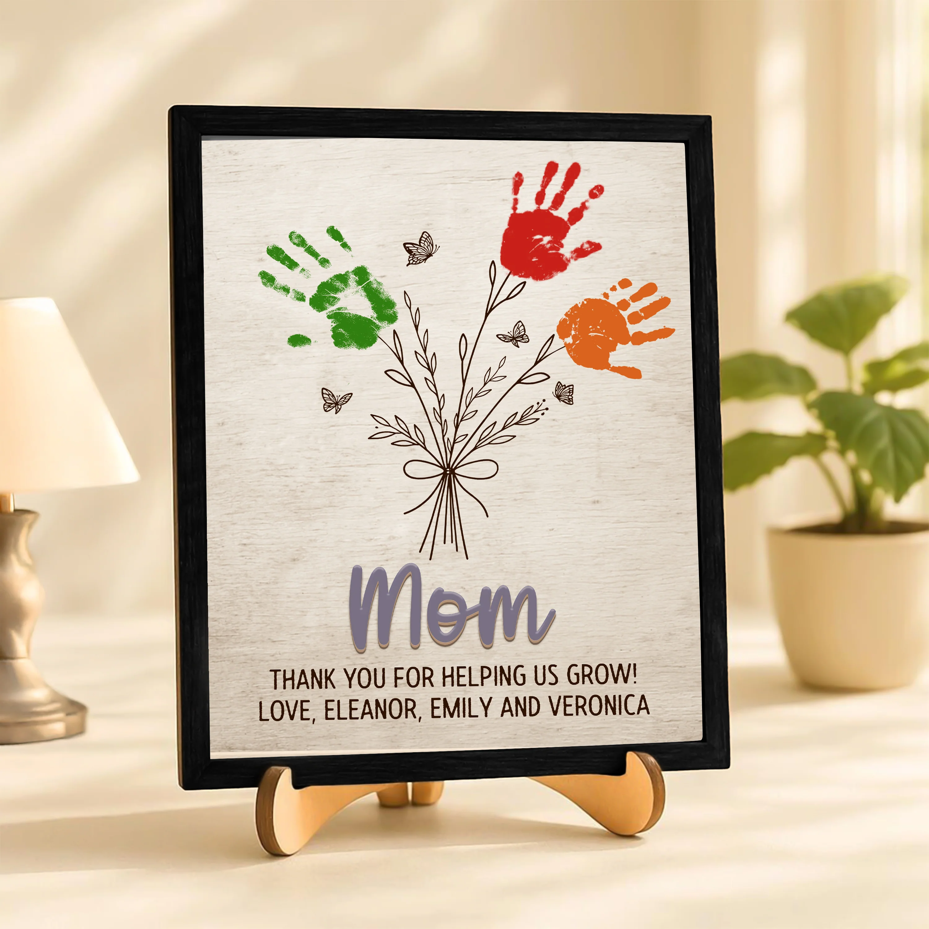 Personalized Flower Handprint Sign 2-Layered Wooden Plaque With Stand Gift For Mother's Day CH07 910836 - Image 8