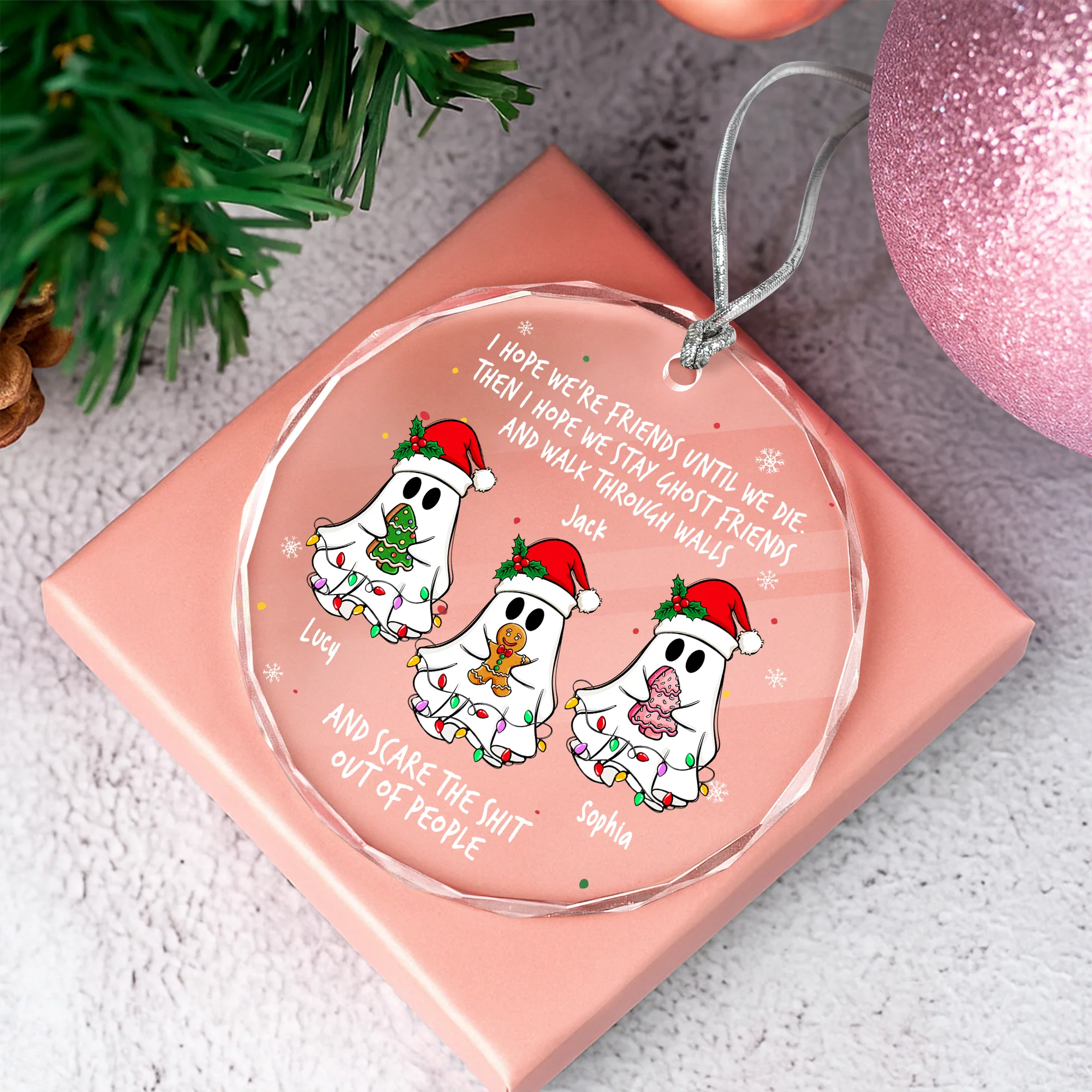 Personalized Ghost Friends Funny Christmas Glass Ornament HA75 897820 - Image 2