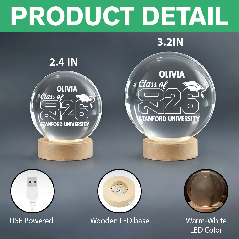 Personalized Graduate Class Of 2026 Engraved Crystal Ball LED Night Light LM32 899677 - Image 7