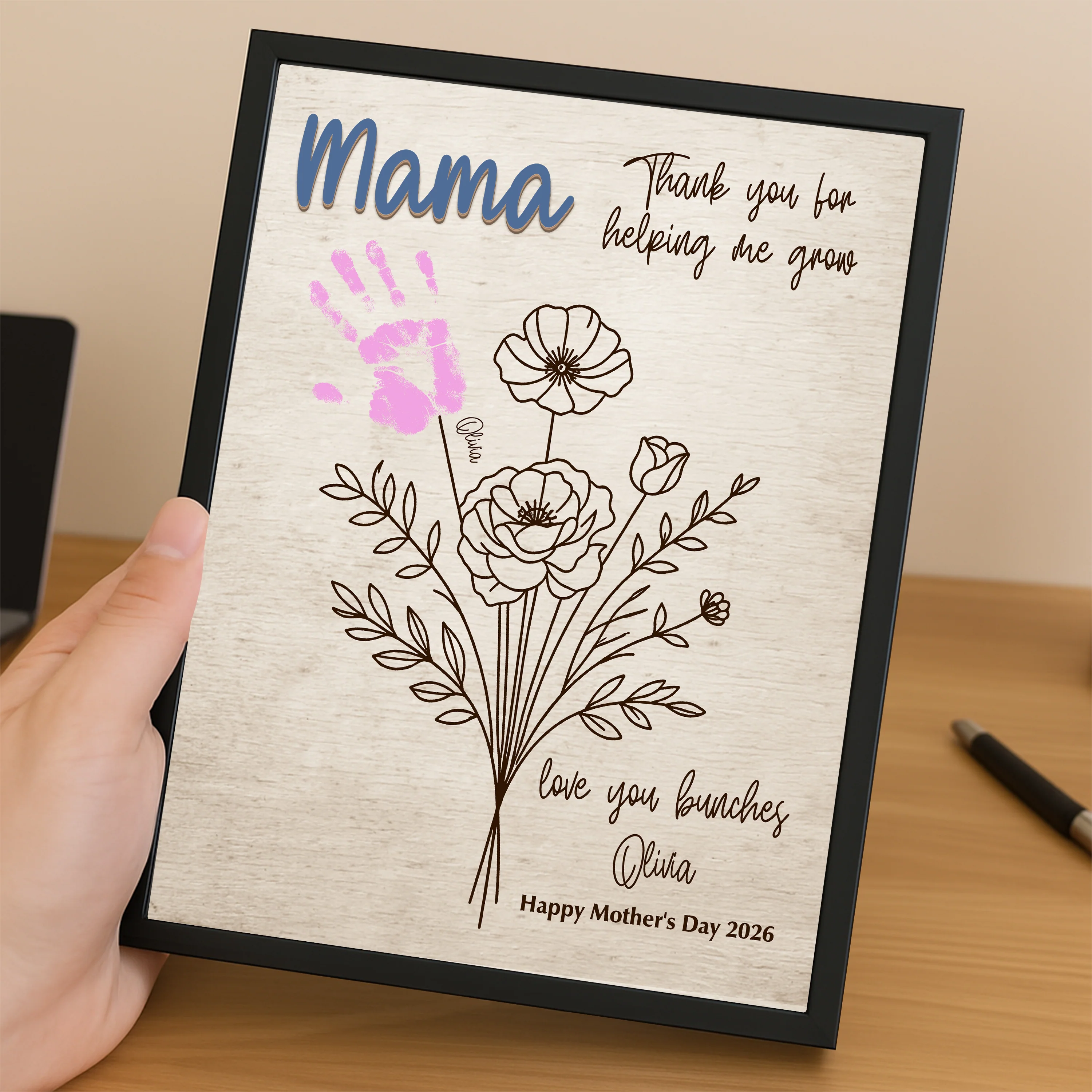 Personalized Handprint DIY Sign 2-Layered Wooden Plaque With Stand Gift For Mother's Day CH07 910832 - Image 2