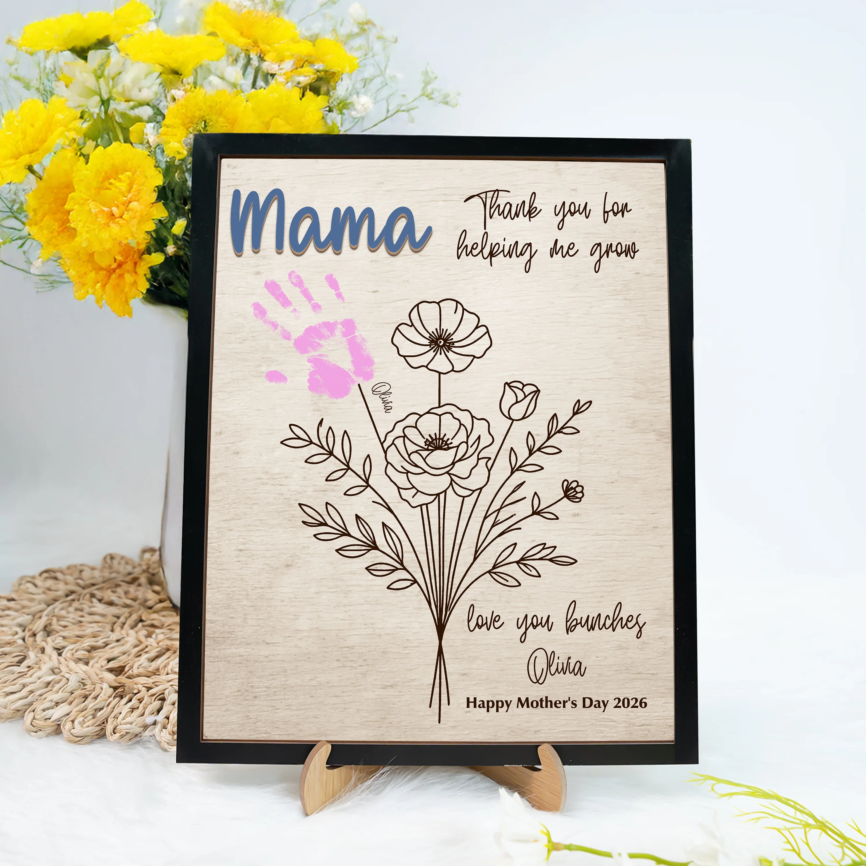 Personalized Handprint DIY Sign 2-Layered Wooden Plaque With Stand Gift For Mother's Day CH07 910832 - Image 6