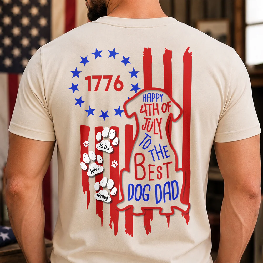 Personalized Happy 4th Of July To The Best Dog Dad Back Comfort Shirt LM32 669221 - Image 2