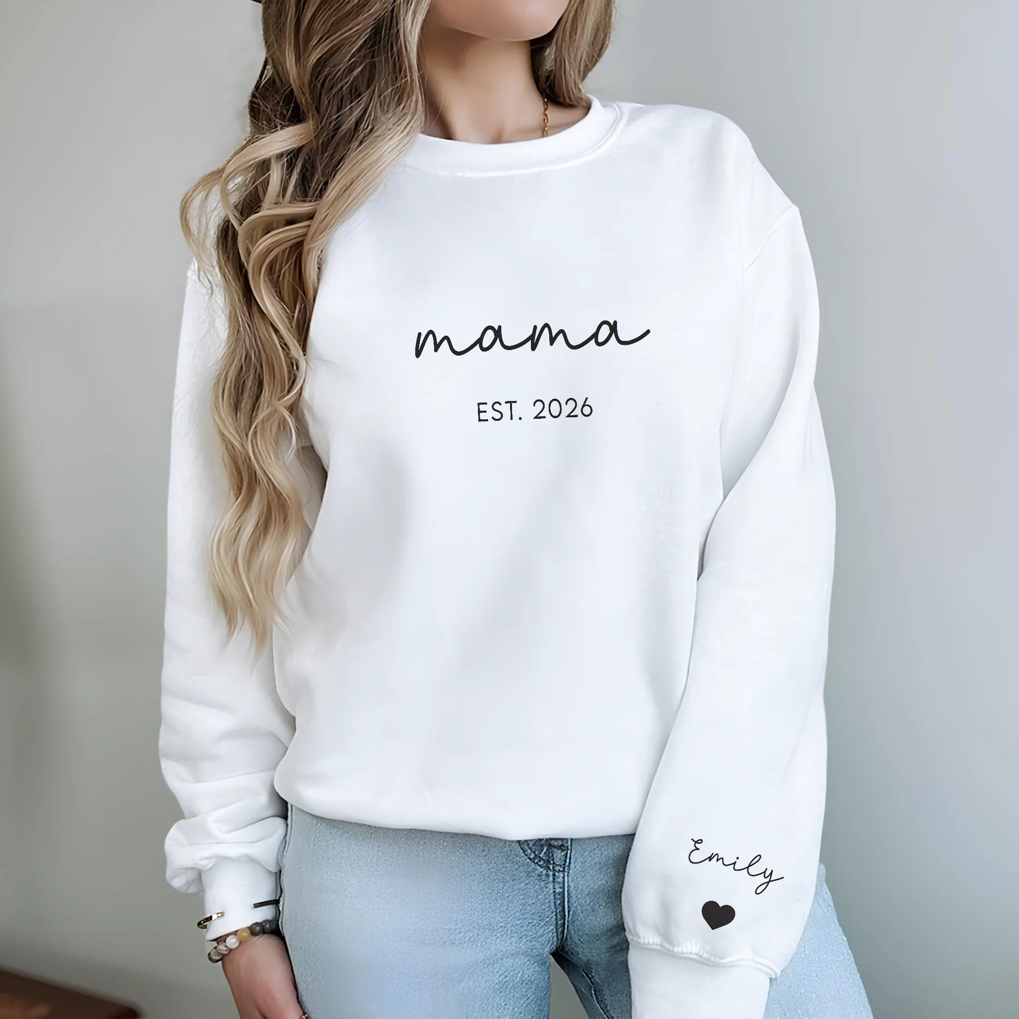 Personalized Mama Est with Kid Names Sleeve Printed Sweatshirt Gift for Mom LM32 899103