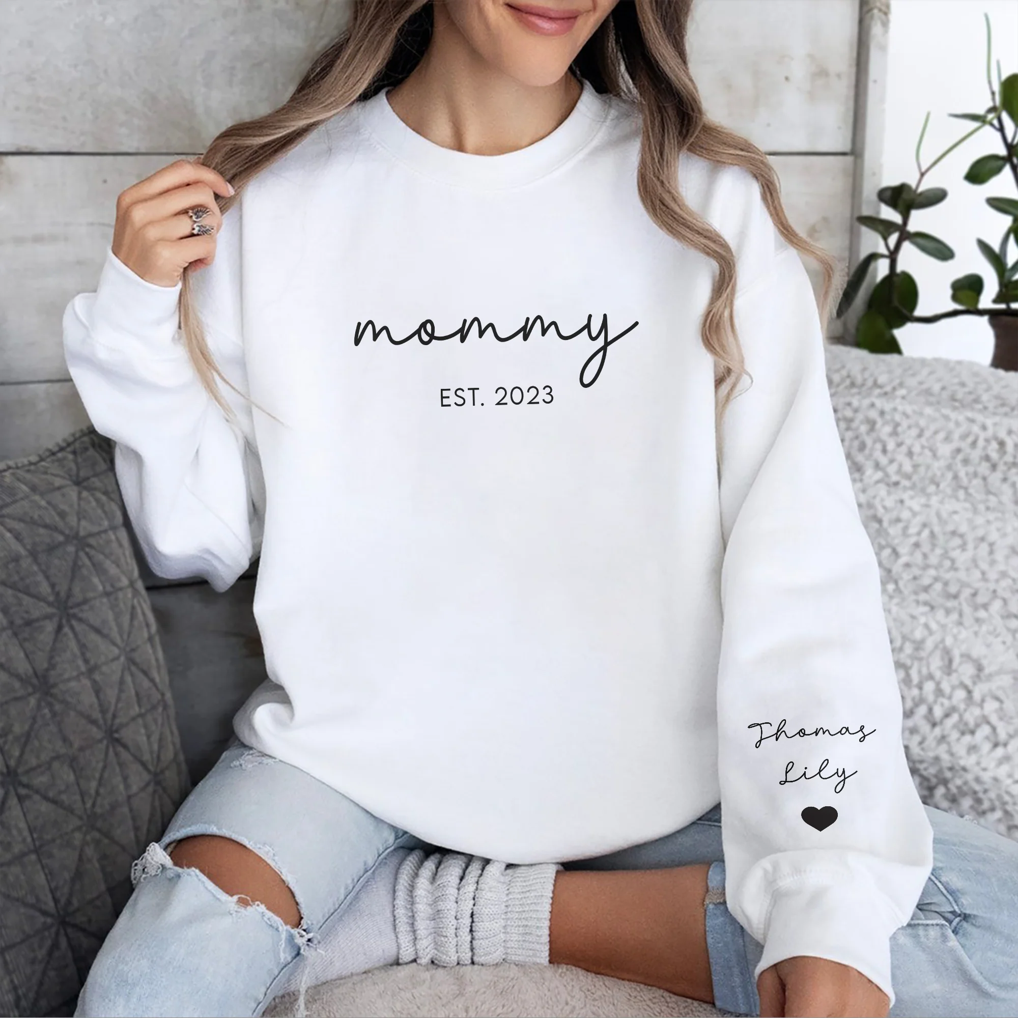 Personalized Mama Est with Kid Names Sleeve Printed Sweatshirt Gift for Mom LM32 899103 - Image 5