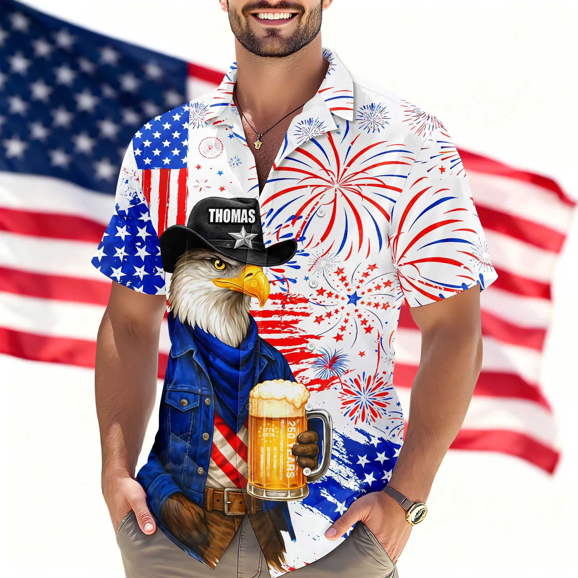 Personalized Name America 250th Birthday US Flag Hawaii Shirt HA75 921002 - Image 2