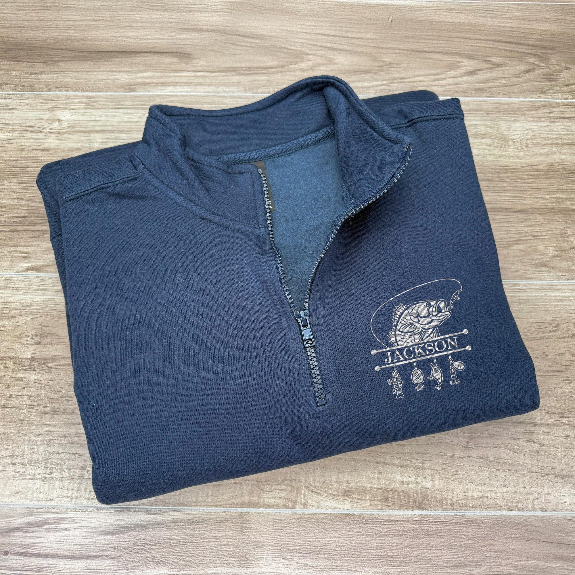 Personalized Name Fishing Lovers Embroidered Quarter Zip Sweater HA75 898648 - Image 6