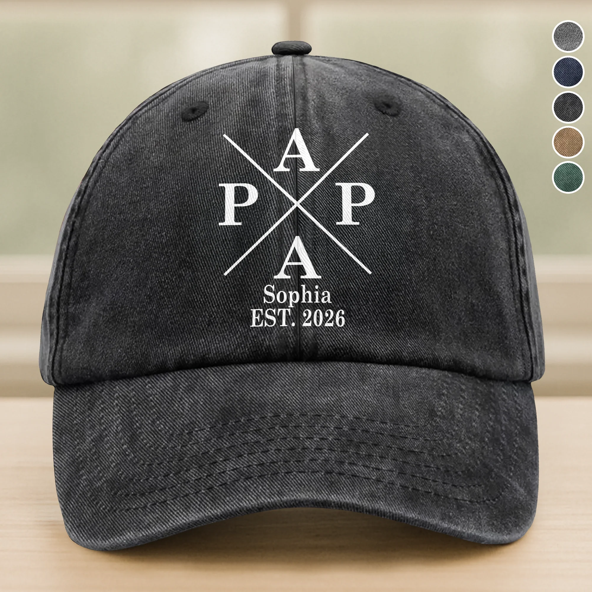 Personalized Papa's Cap With Children's Names And Birth Years Washed Denim Baseball Cap Father's Day Gift HA75 921270