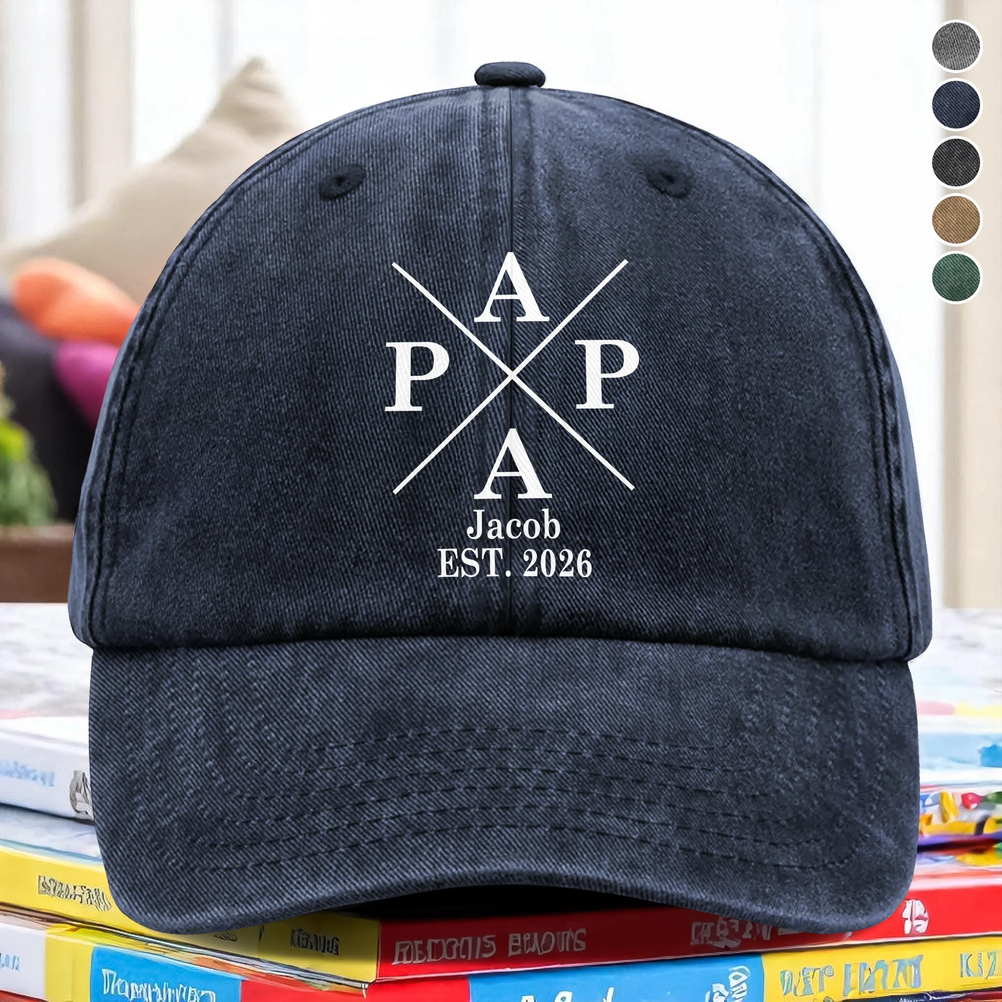 Personalized Papa's Cap With Children's Names And Birth Years Washed Denim Baseball Cap Father's Day Gift HA75 921270 - Image 6